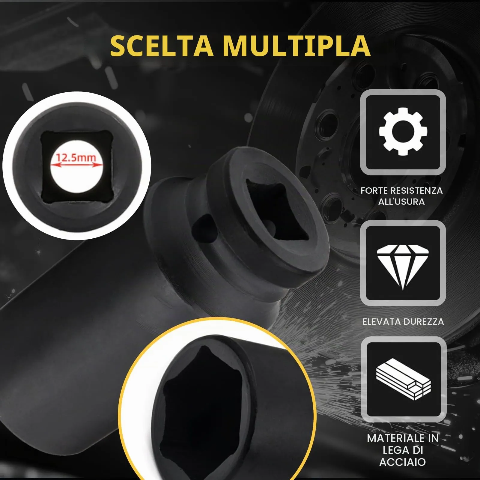 Flewdart Bussola Lunga Esagonale 1/2" 39mm, Acciaio al Cromo Molibdeno CR-MO, Lunghezza 78mm - immagine 4