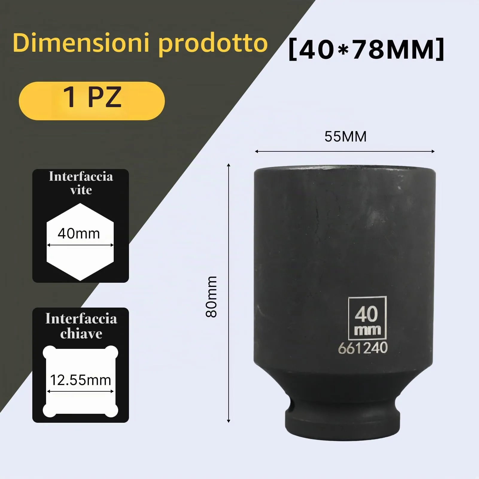 Flewdart Bussola Lunga Esagonale 1/2" 40mm in Acciaio al Cromo Molibdeno CR-MO - immagine 2