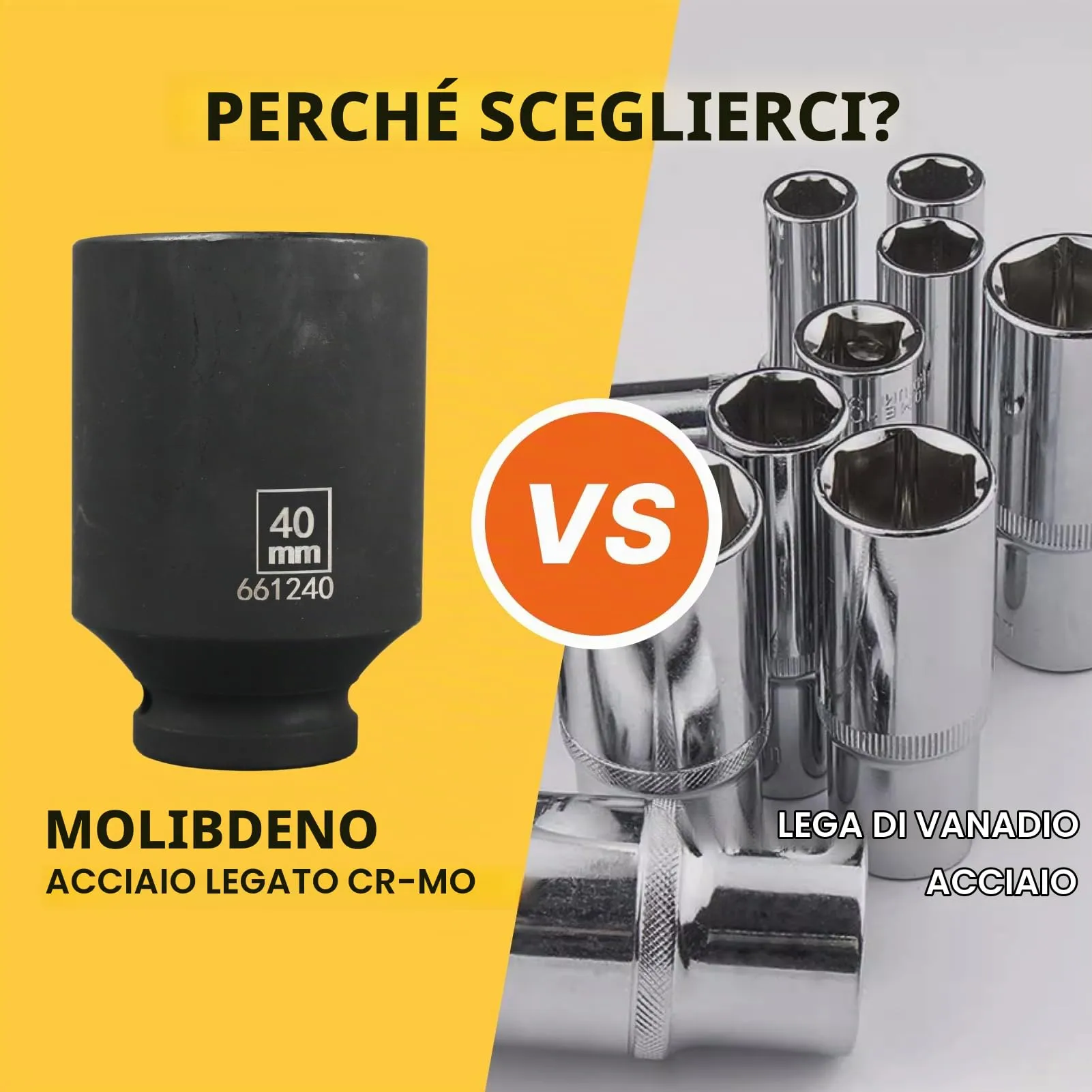 Flewdart Bussola Lunga Esagonale 1/2" 40mm in Acciaio al Cromo Molibdeno CR-MO - immagine 3