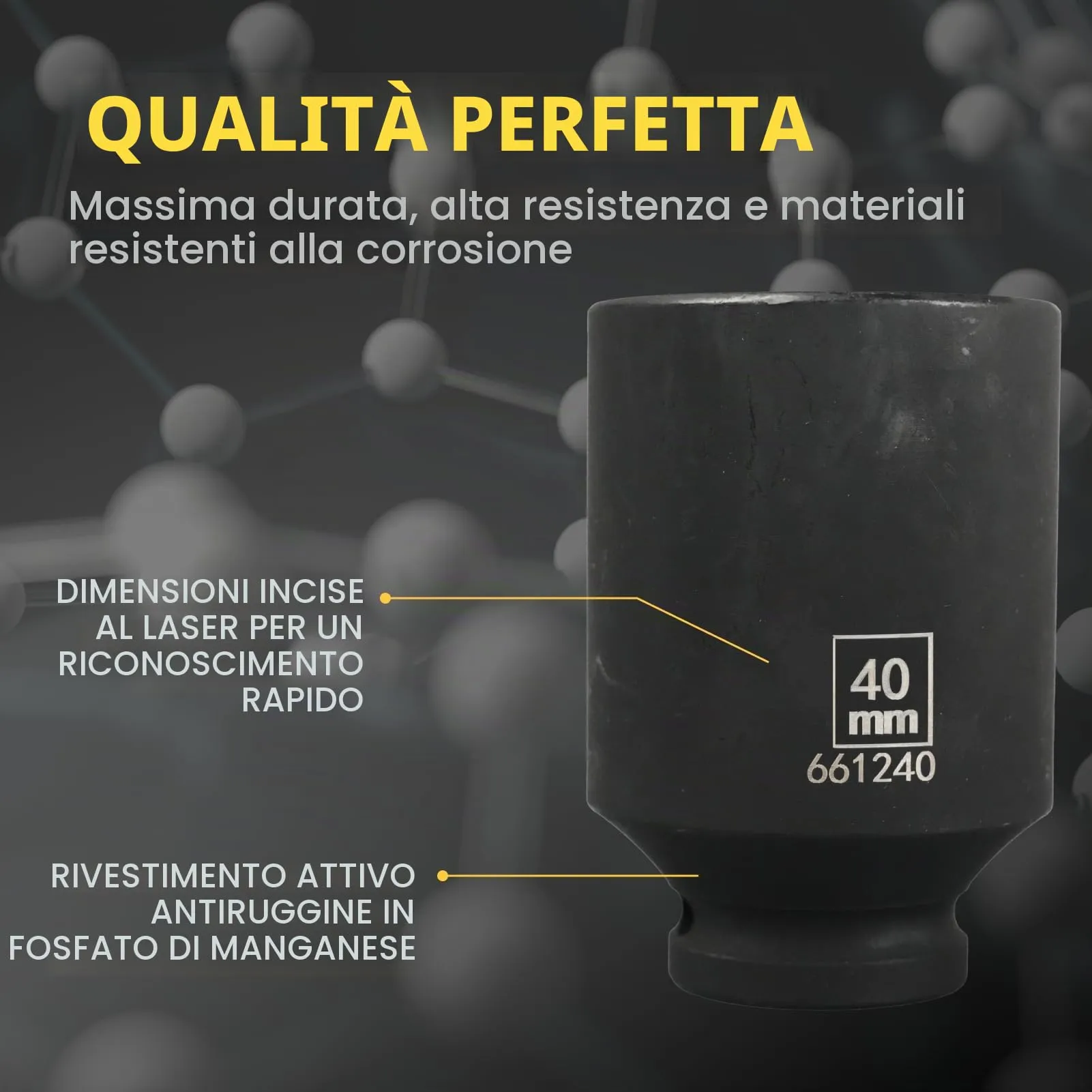Flewdart Bussola Lunga Esagonale 1/2" 40mm in Acciaio al Cromo Molibdeno CR-MO - immagine 5