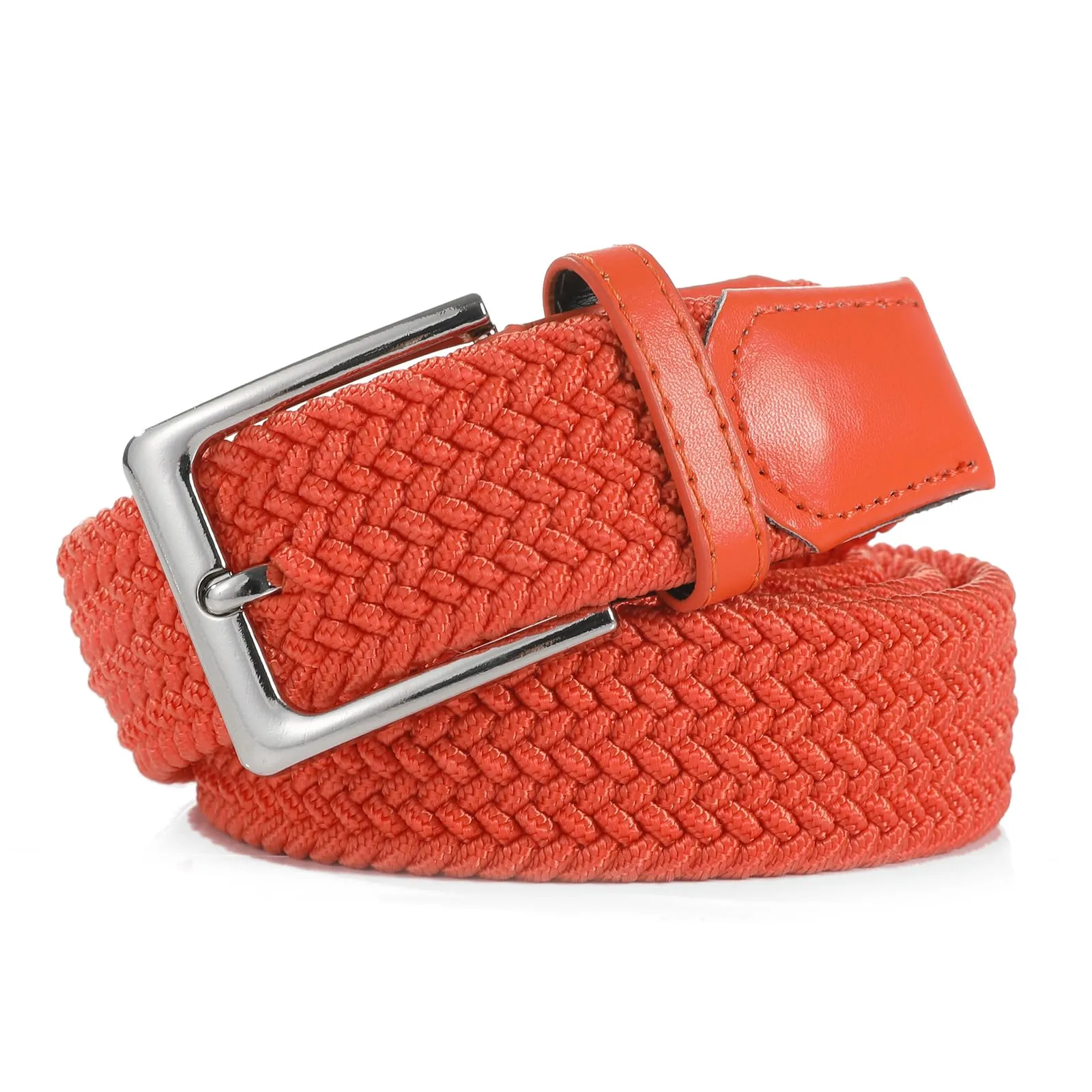 Bella Accessori Cintura Elastica Intrecciata Unisex con Fibbia in Lega di Zinco, Arancione, 105cm - immagine 2