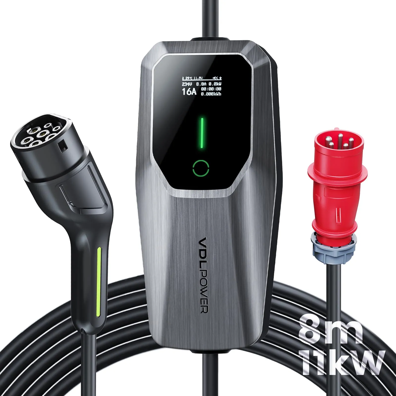 VDLPOWEREU EC31 Chargeur EV 11 kW, Colonnina Ricarica Auto Elettrica Tipo 2, Cavo 8m 6-16A Presa Trifase CEE, IP65 (IEC 62196-2) - immagine 1