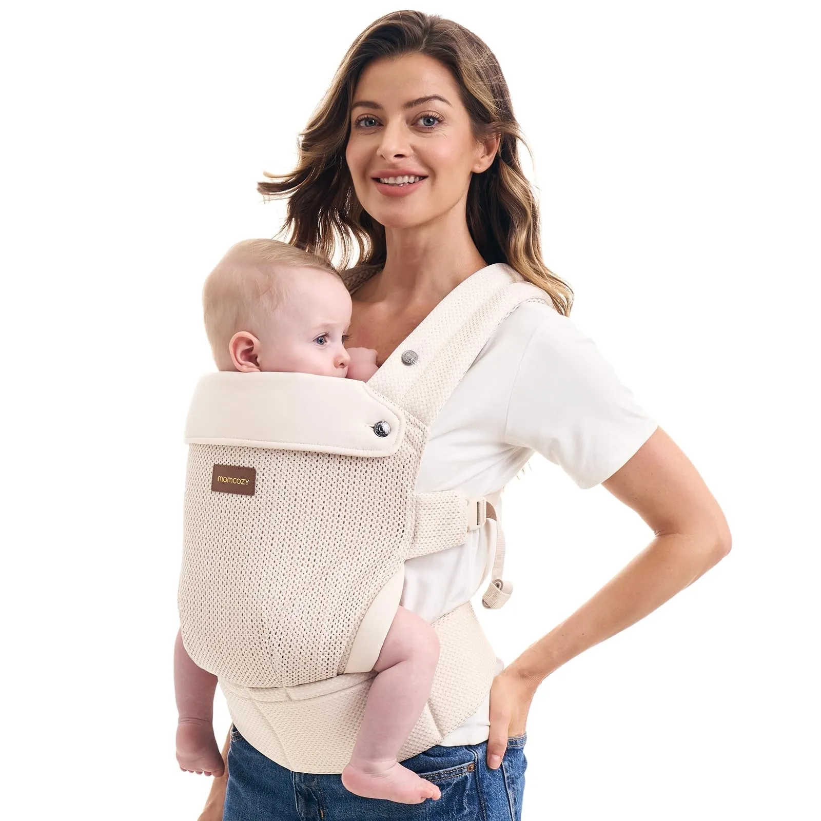 Momcozy Marsupio Neonato Ergonomico 3,2-20 kg (3-24 Mesi) Airmesh-Beige - immagine 1