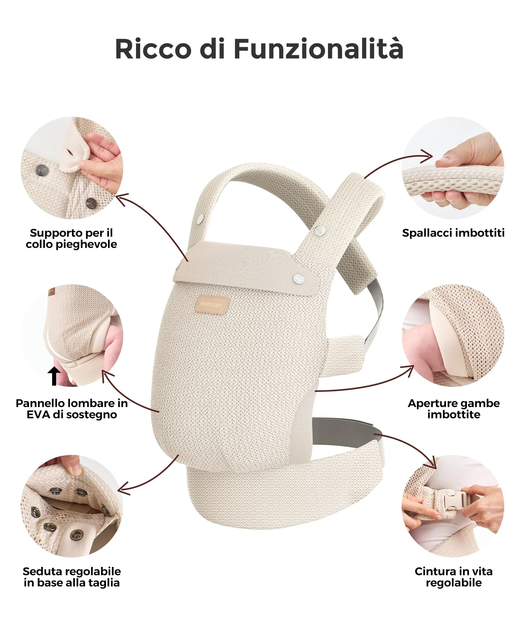 Momcozy Marsupio Neonato Ergonomico 3,2-20 kg (3-24 Mesi) Airmesh-Beige - immagine 3
