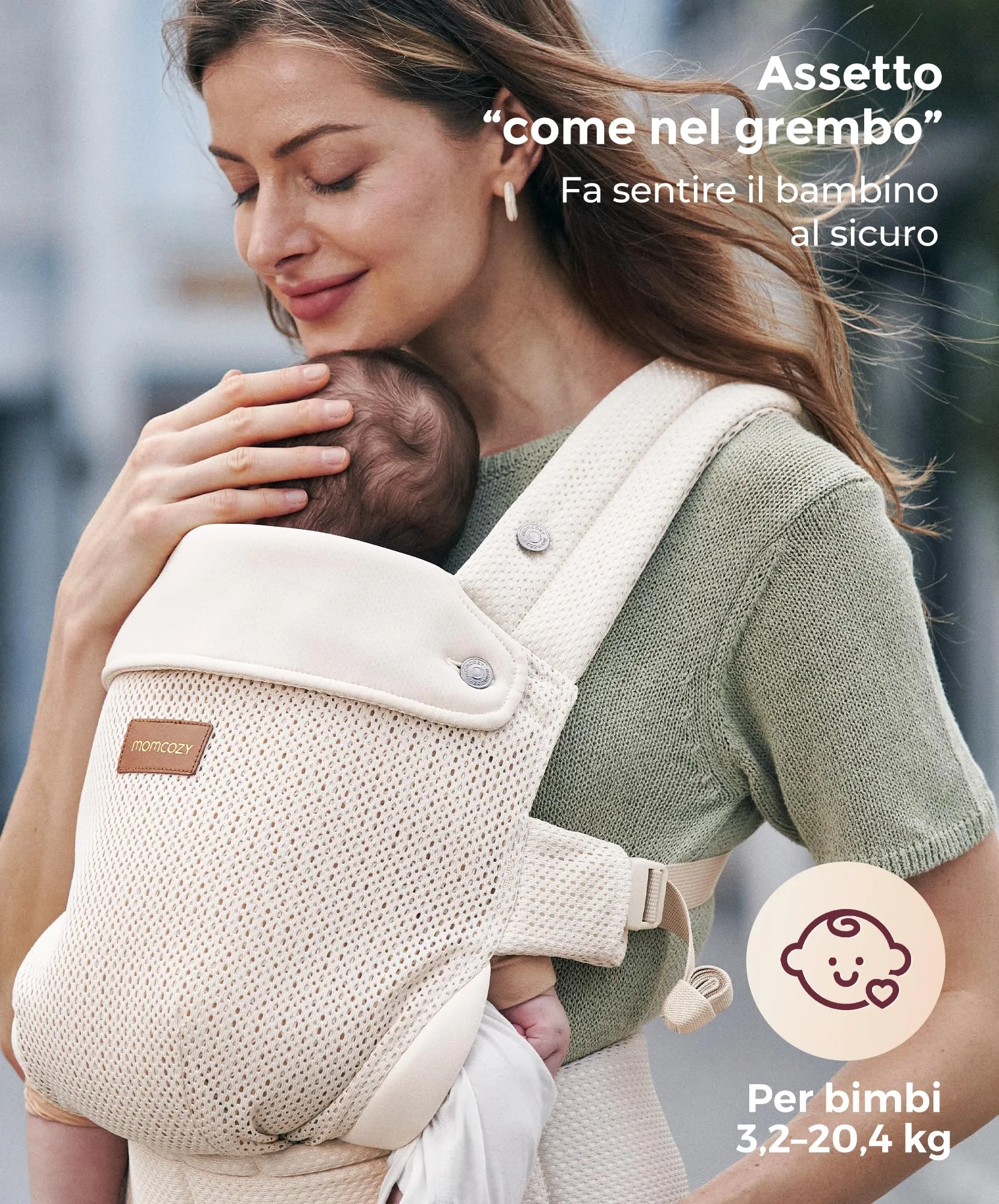 Momcozy Marsupio Neonato Ergonomico 3,2-20 kg (3-24 Mesi) Airmesh-Beige - immagine 5