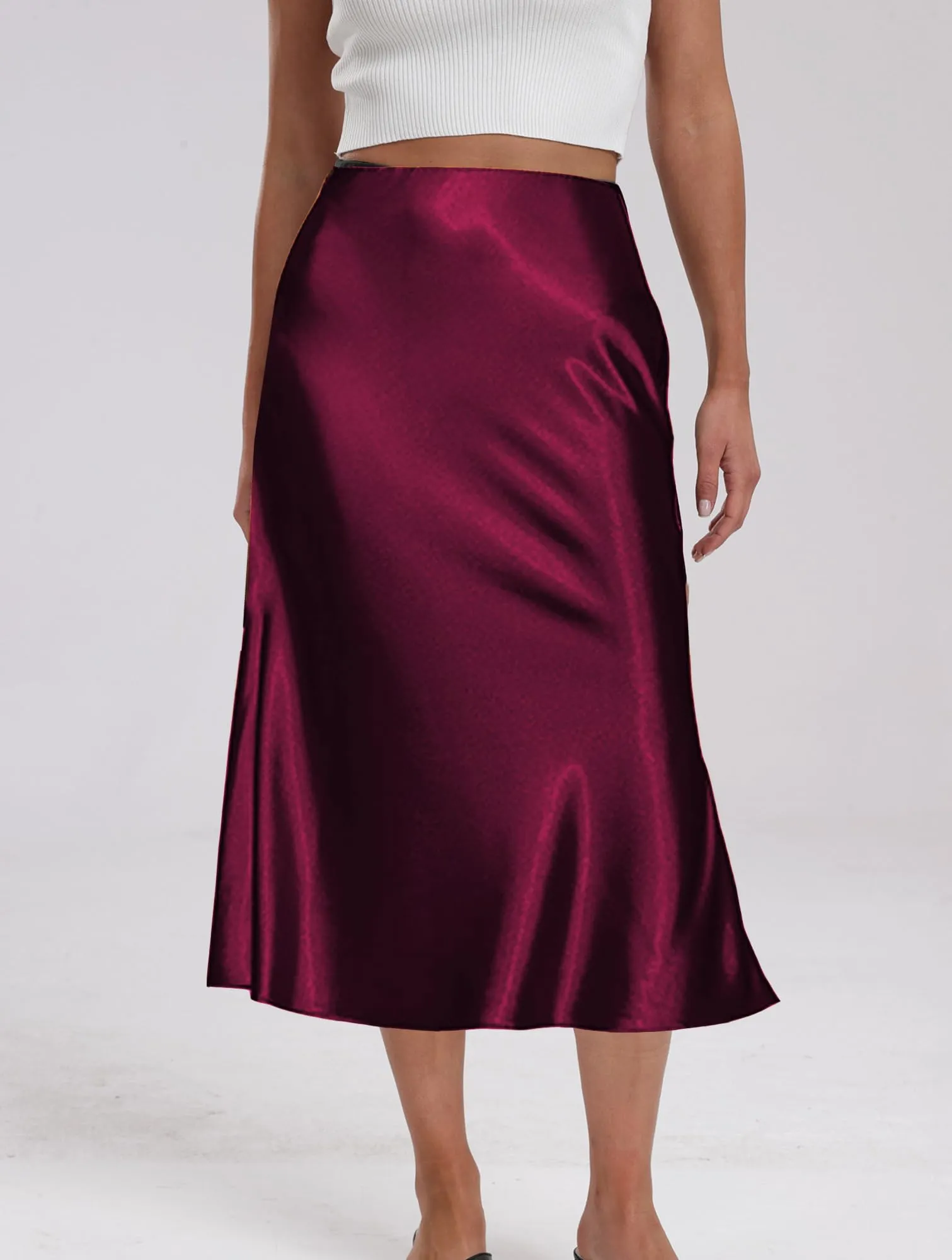 Koerye Gonna Lunga in Raso per Donna, Vita Alta, Elastica - immagine 4