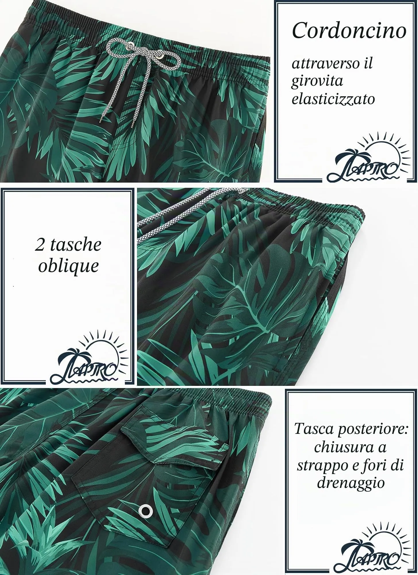 APTRO Pantaloncini da bagno da uomo ad asciugatura rapida con fodera in rete, Verde palma BS94, 4XL - immagine 2