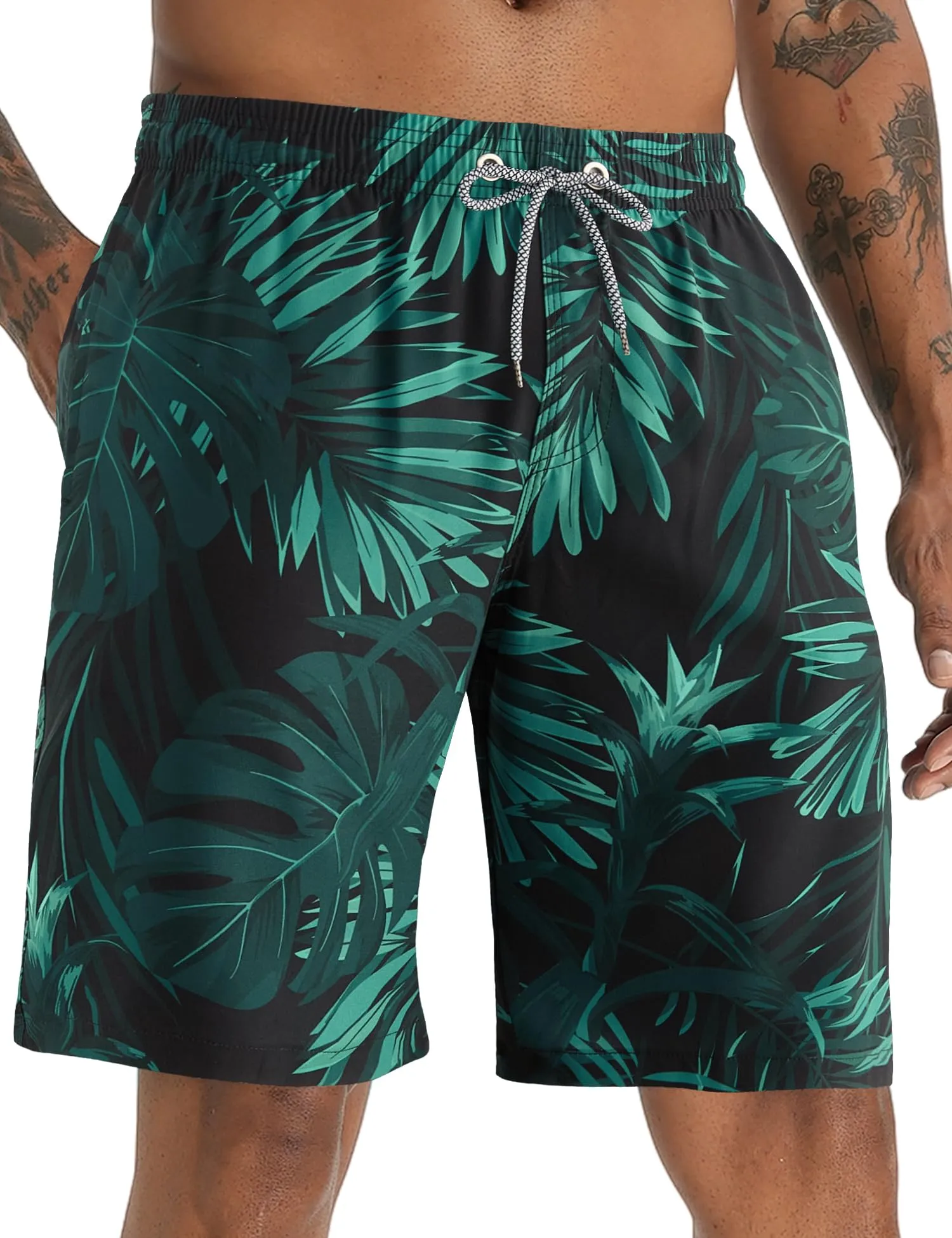 APTRO Pantaloncini da bagno da uomo ad asciugatura rapida con fodera in rete, Verde palma BS94, 5XL - immagine 1