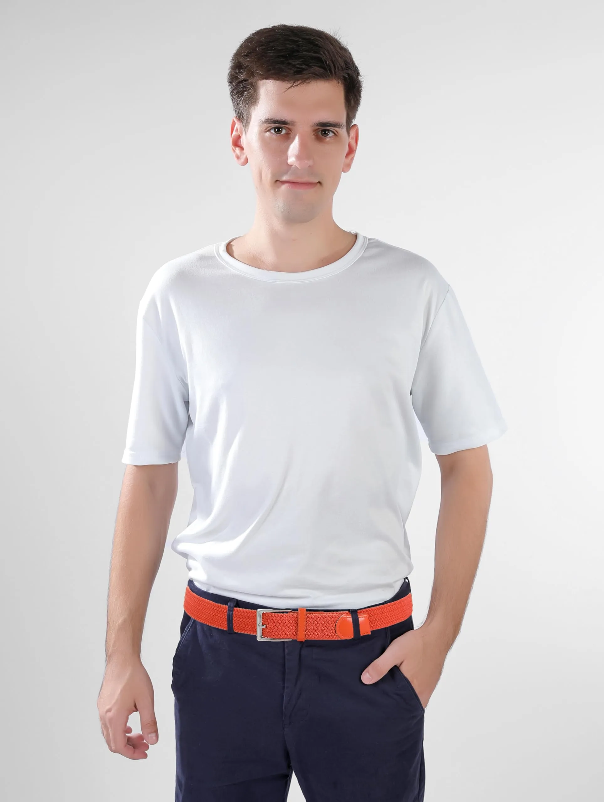 Bella Accessori Cintura Elastica Intrecciata Unisex, Fibbia in Lega di Zinco, 110cm, Arancione - immagine 5