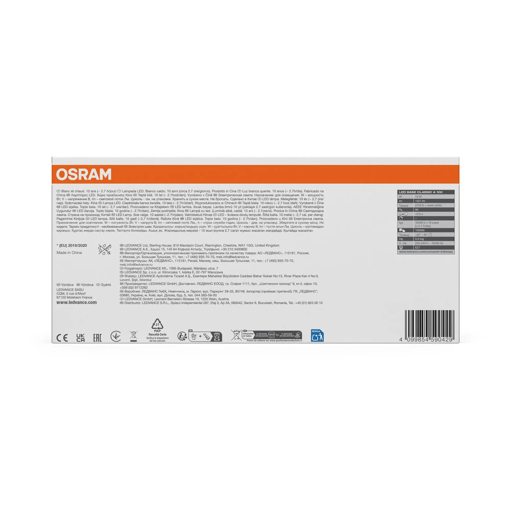 Osram Lampada LED A100 E27 13W 1521lm IP20 - immagine 3