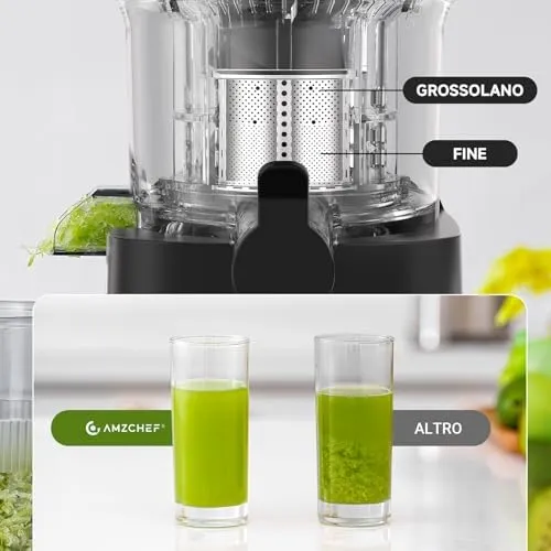 AMZCHEF Estrattore Frutta e Verdura ZM1902M, Bocca Larga 120mm con Taglio Automatico, Slow Juicer a Freddo 60RPM in Acciaio Inox - immagine 4