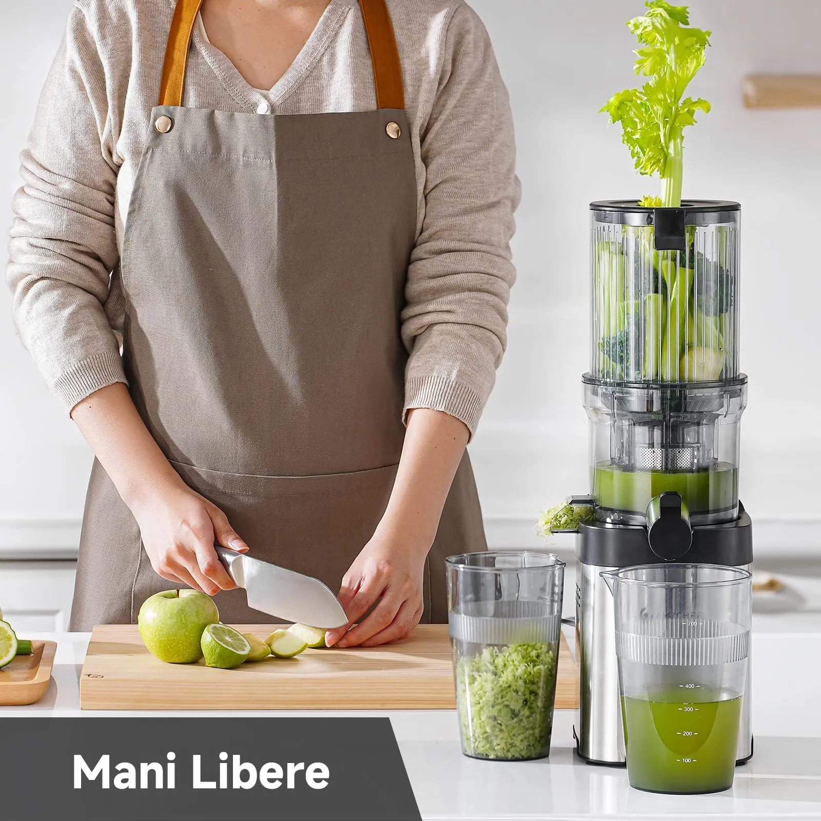 AMZCHEF Estrattore Frutta e Verdura ZM1902M, Bocca Larga 120mm con Taglio Automatico, Slow Juicer a Freddo 60RPM in Acciaio Inox - immagine 6