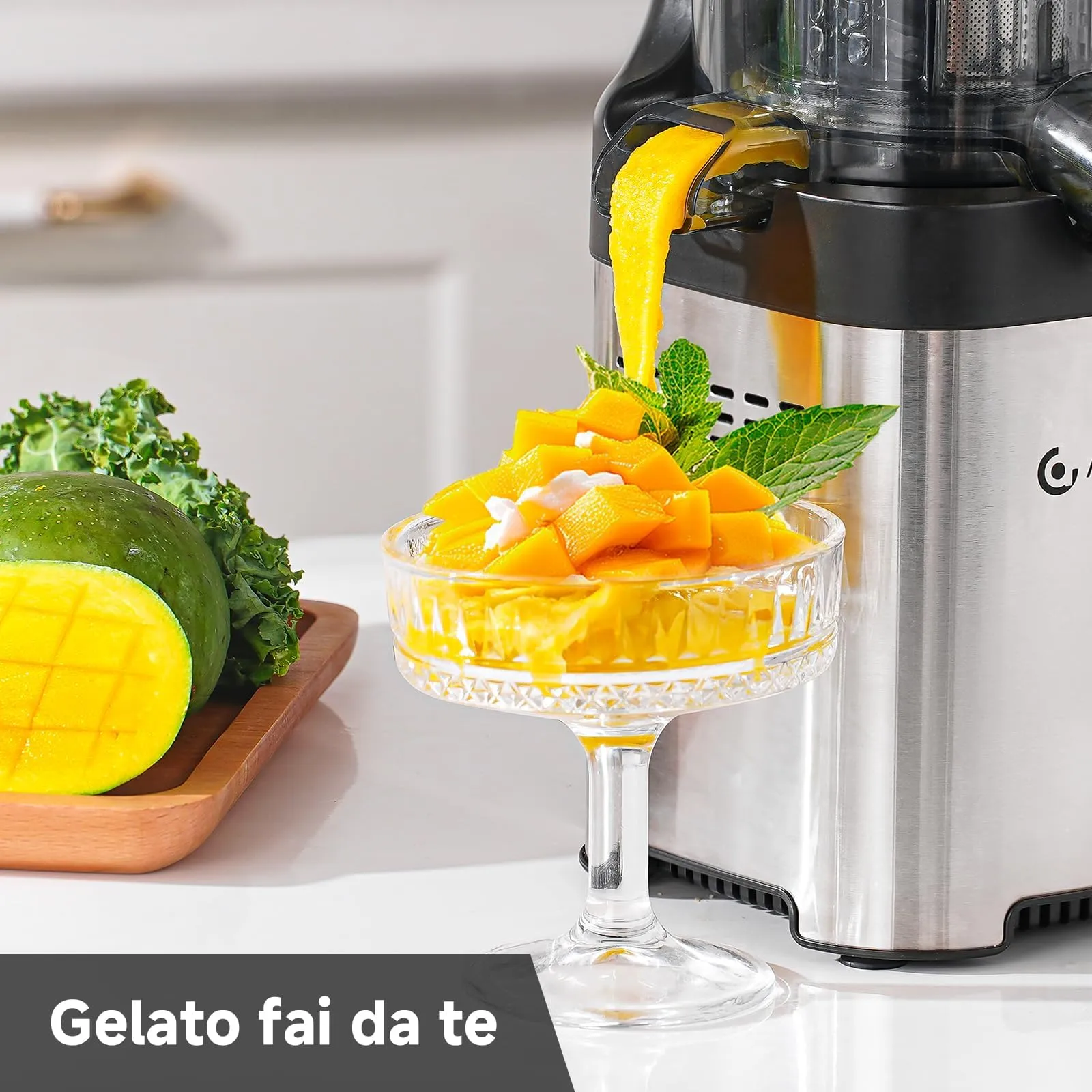 AMZCHEF Estrattore Frutta e Verdura ZM1902M, Bocca Larga 120mm con Taglio Automatico, Slow Juicer a Freddo 60RPM in Acciaio Inox - immagine 7