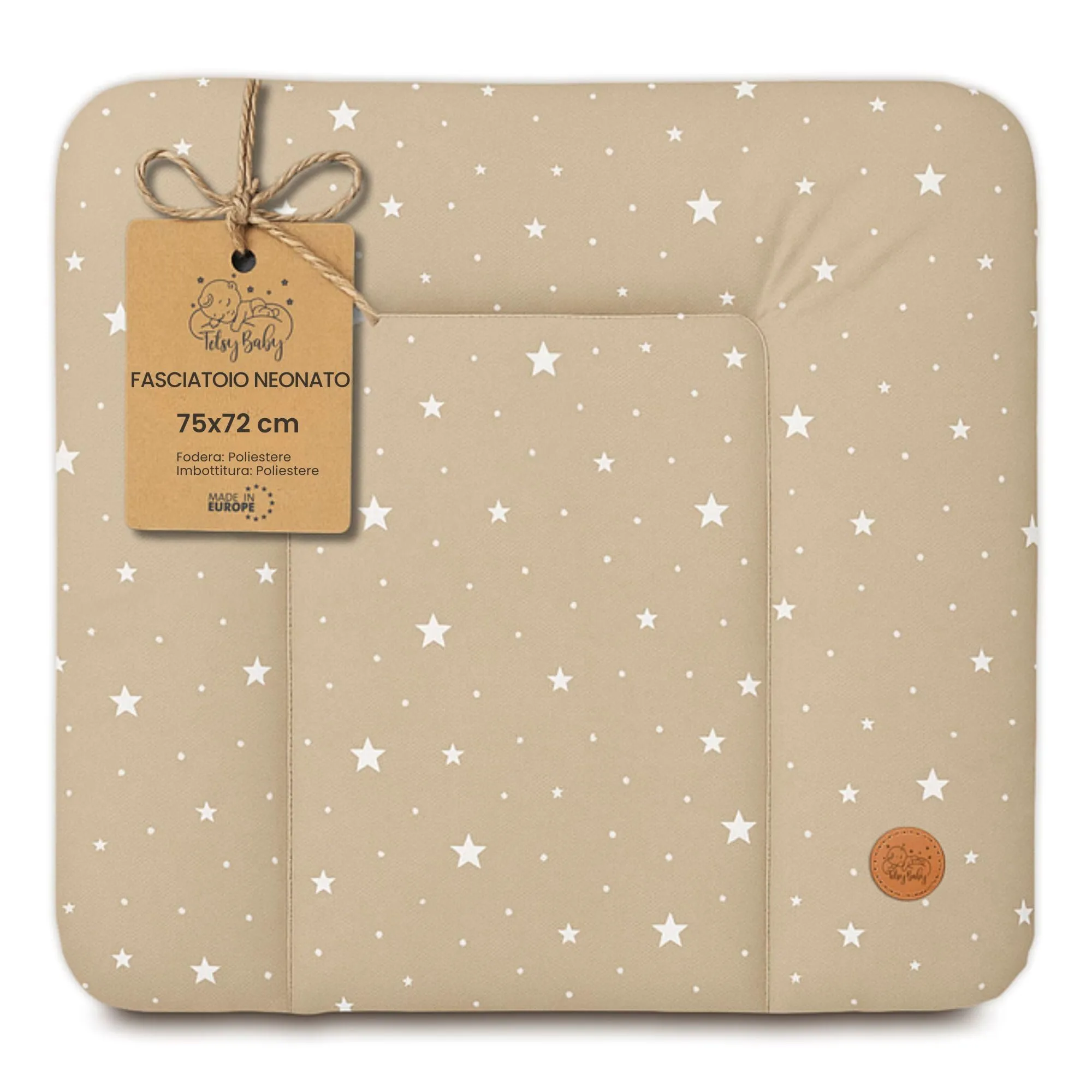 Totsy Baby Tappetino da fasciatoio impermeabile e lavabile, 75 x 72 cm, Beige con stelle bianche - immagine 1