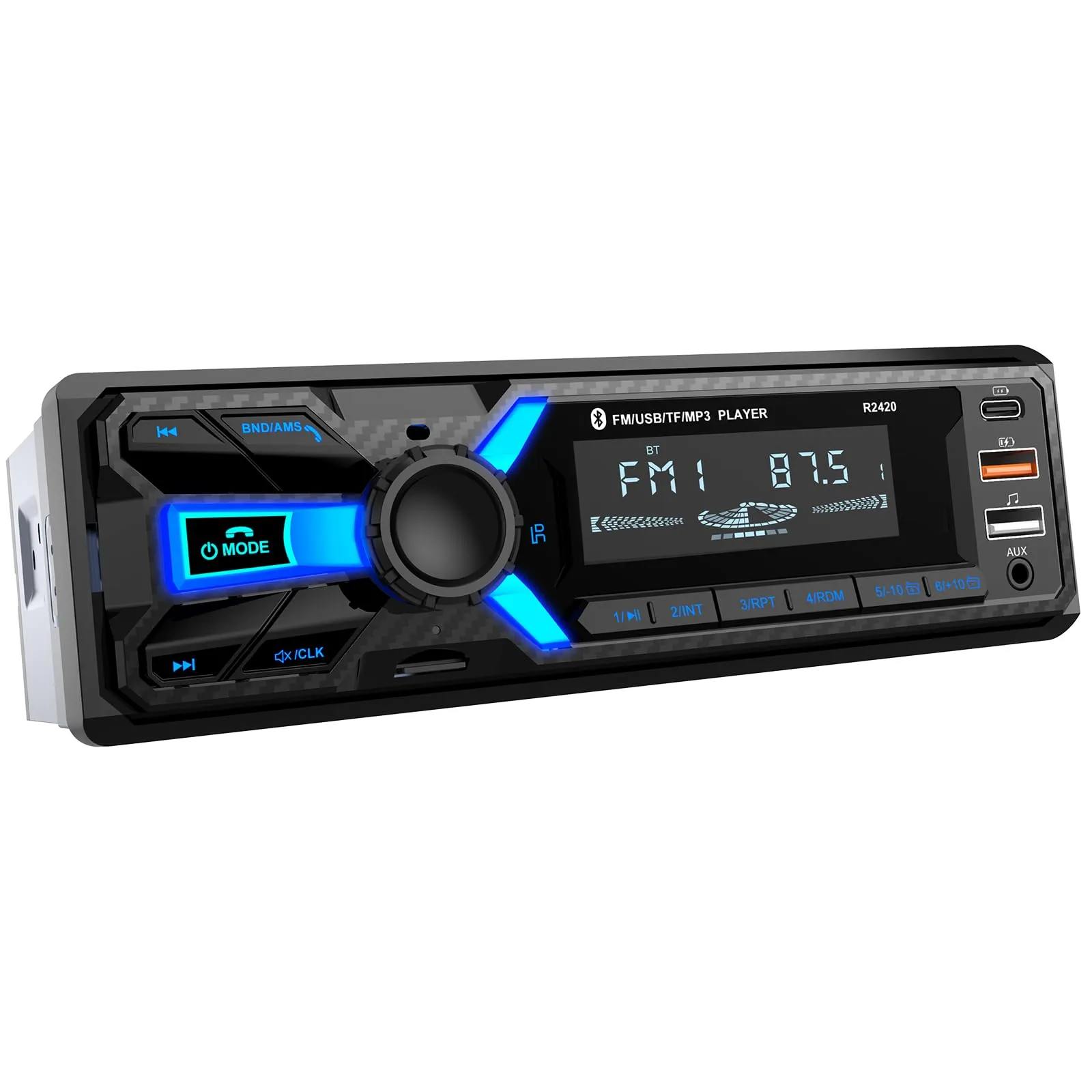 Wistrue Autoradio 1DIN Bluetooth 5.0 RDS FM/AM con Porta di Ricarica Type-C e USB - immagine 1
