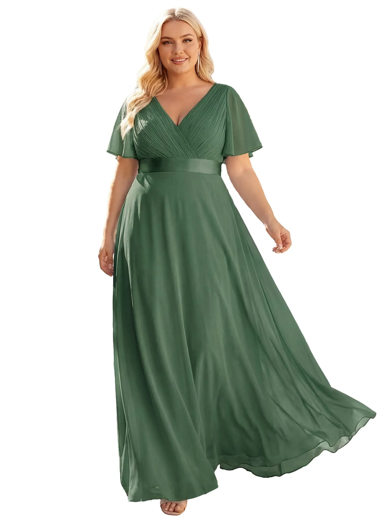 Ever-Pretty Abito da Damigella d'Onore in Chiffon con Doppio Scollo a V Donna Taglie Forti 09890-DA, Eucalipto, 52 - immagine 1