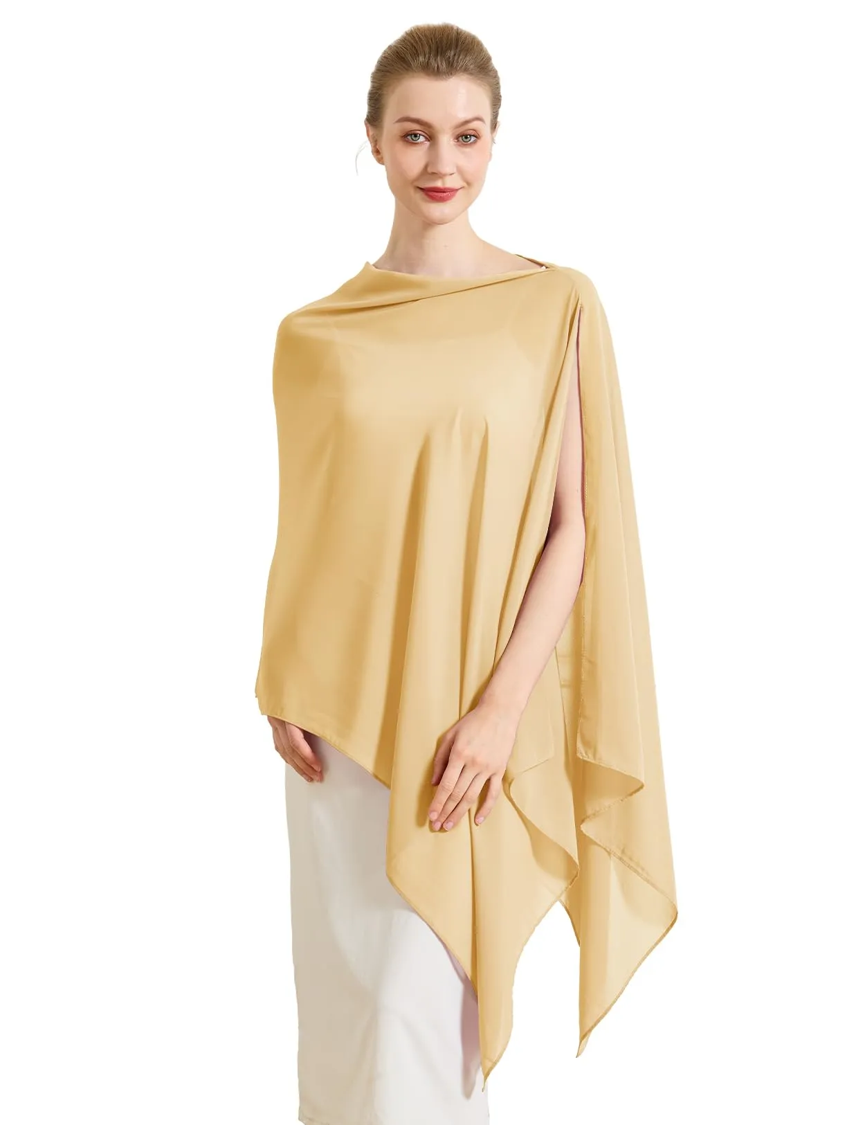BEAUTELICATE Scialle Elegante Donna Poncho Coprispalle in Chiffon, Giallo Mostarda - immagine 1