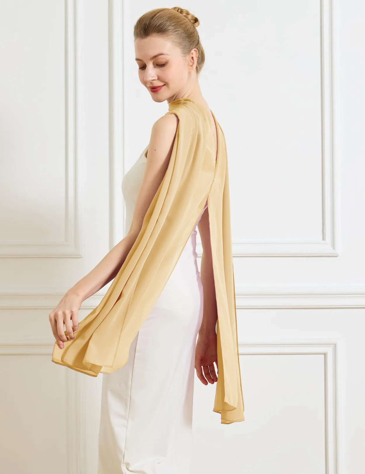 BEAUTELICATE Scialle Elegante Donna Poncho Coprispalle in Chiffon, Giallo Mostarda - immagine 4