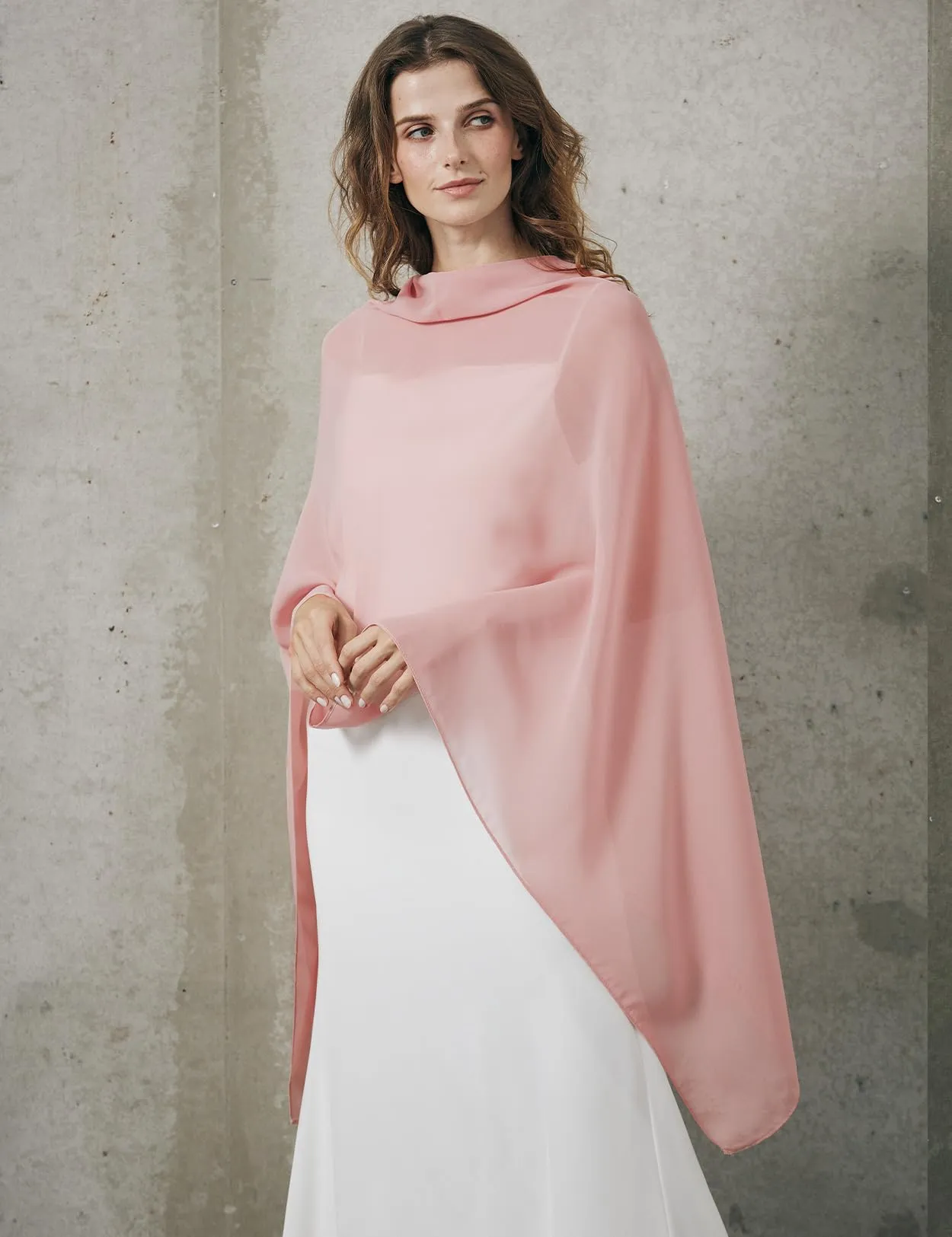 BEAUTELICATE Scialle Elegante Donna Poncho Coprispalle in Chiffon, Balletto Rosa - immagine 3