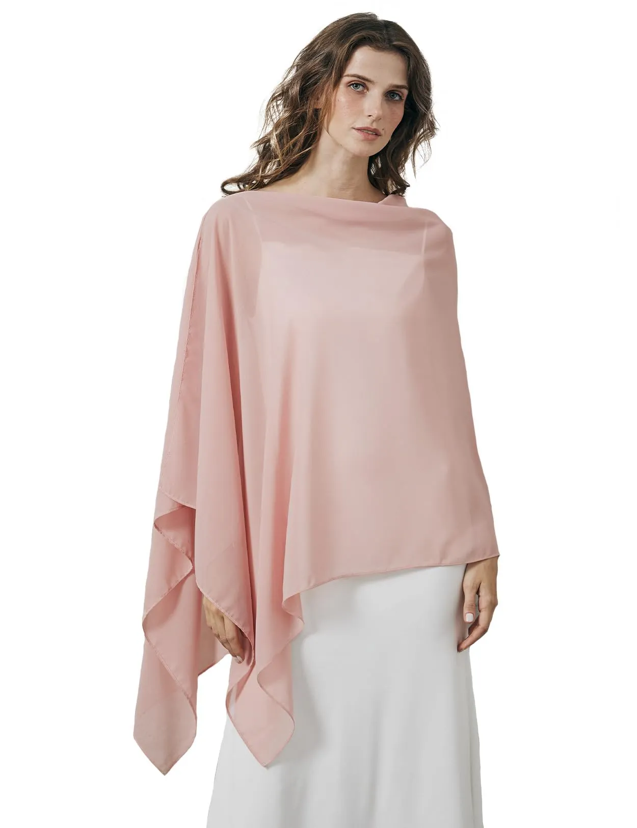 BEAUTELICATE Scialle Elegante Donna Poncho Coprispalle in Chiffon, Rosa Cipria - immagine 1