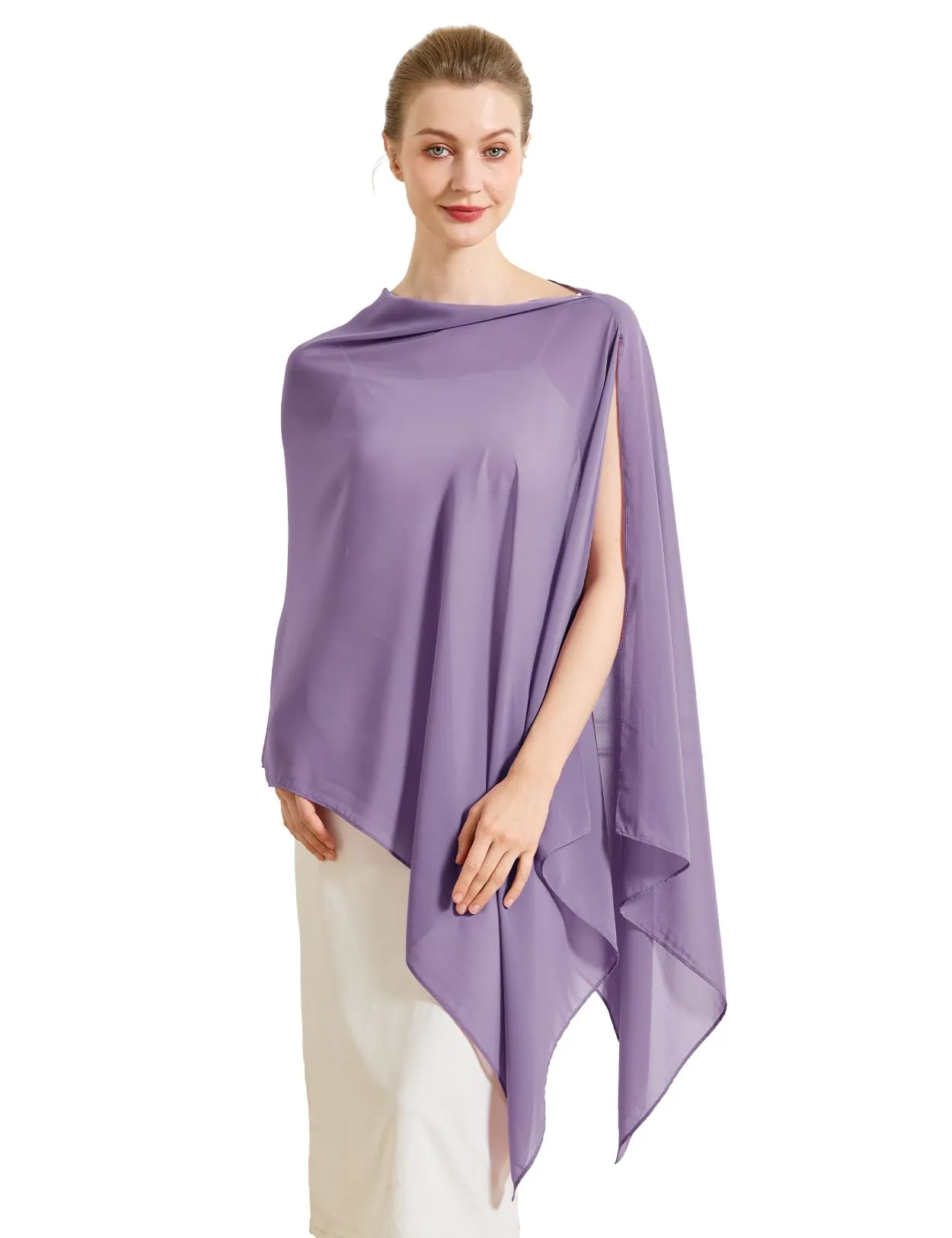 BEAUTELICATE Scialle Elegante Donna Poncho Coprispalle in Chiffon, Viola Scuro - immagine 1
