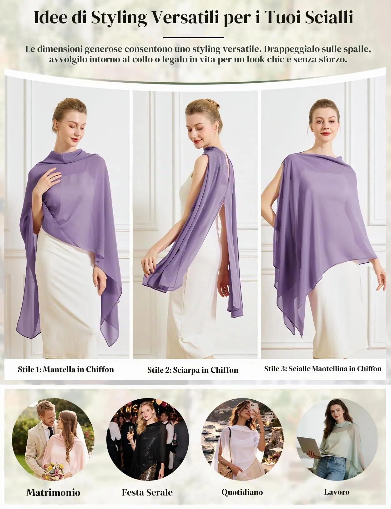 BEAUTELICATE Scialle Elegante Donna Poncho Coprispalle in Chiffon, Viola Scuro - immagine 2