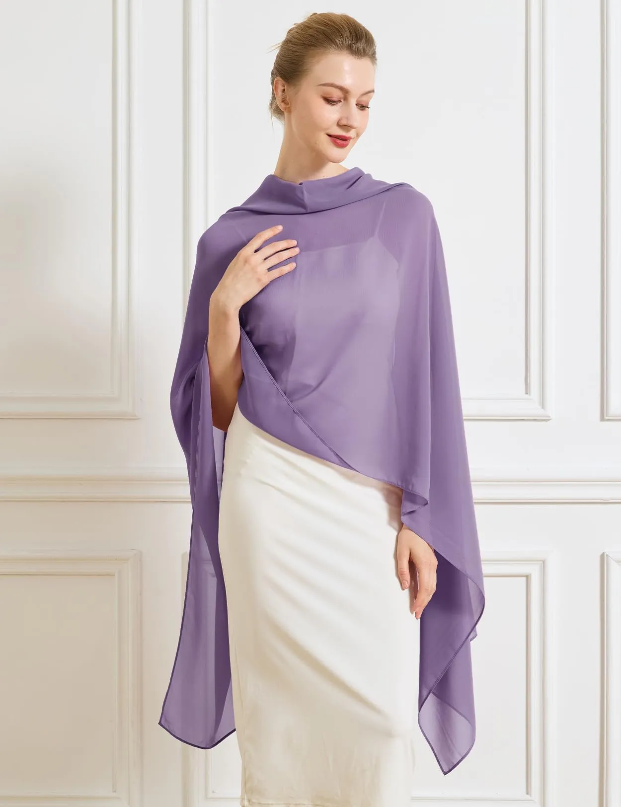 BEAUTELICATE Scialle Elegante Donna Poncho Coprispalle in Chiffon, Viola Scuro - immagine 3