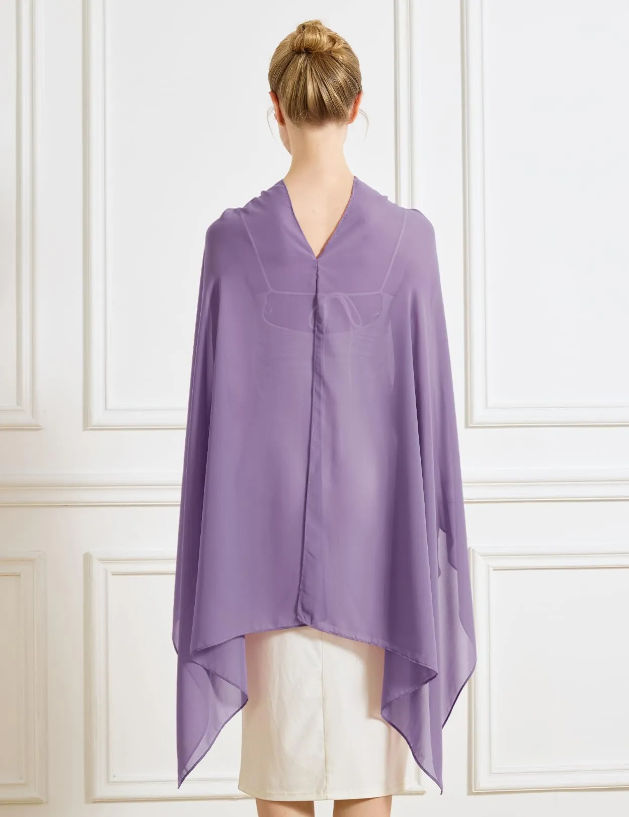 BEAUTELICATE Scialle Elegante Donna Poncho Coprispalle in Chiffon, Viola Scuro - immagine 4