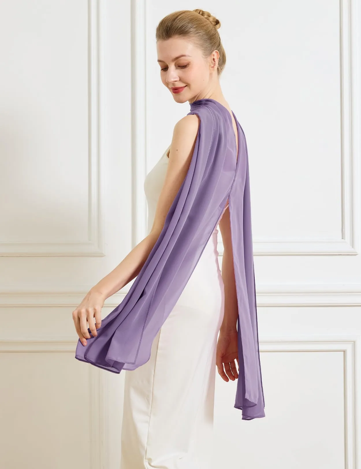 BEAUTELICATE Scialle Elegante Donna Poncho Coprispalle in Chiffon, Viola Scuro - immagine 5