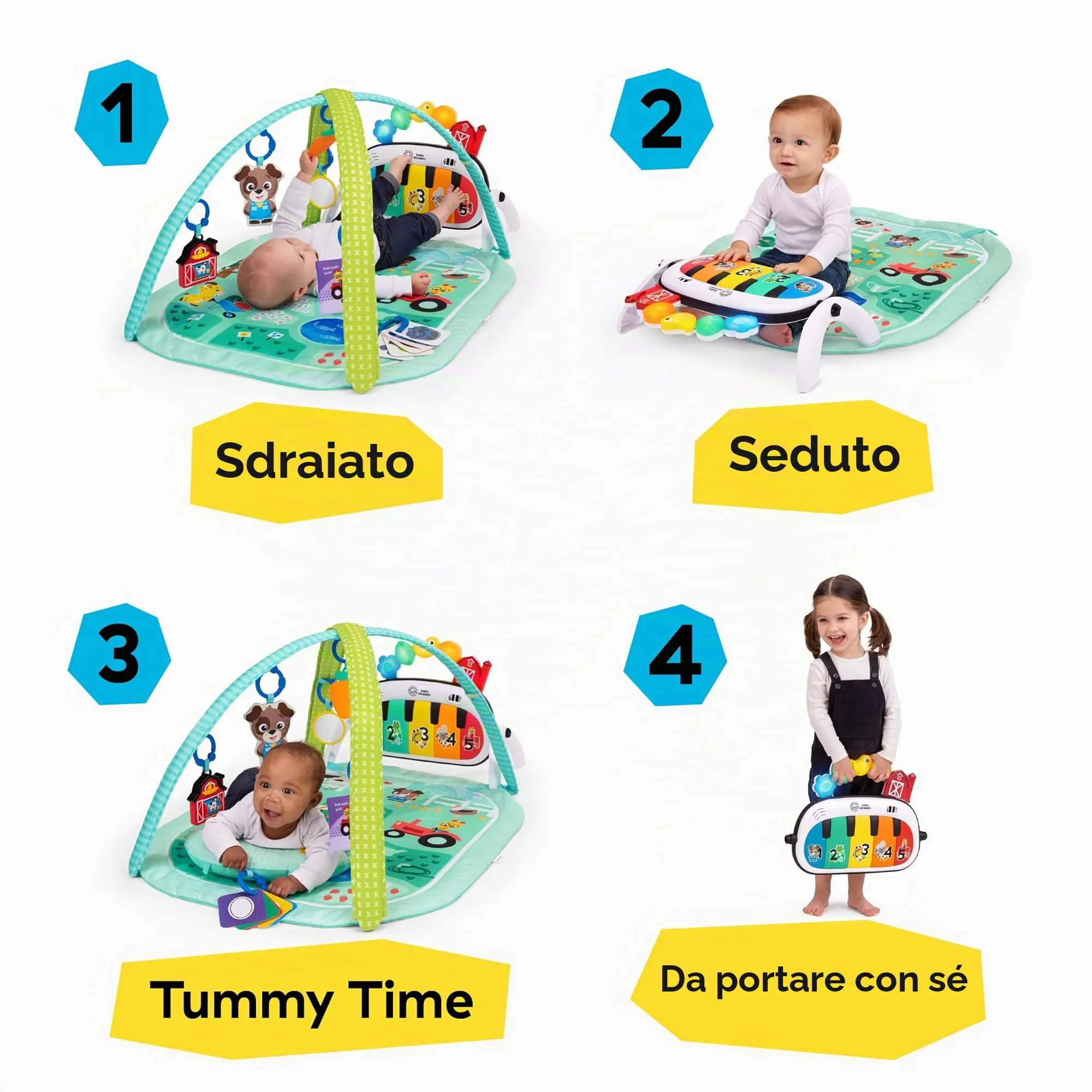 Baby Einstein Palestrina Musicale 4-in-1 Farm Explorers Tappeto Gioco Neonato con Musica e Luci - immagine 3