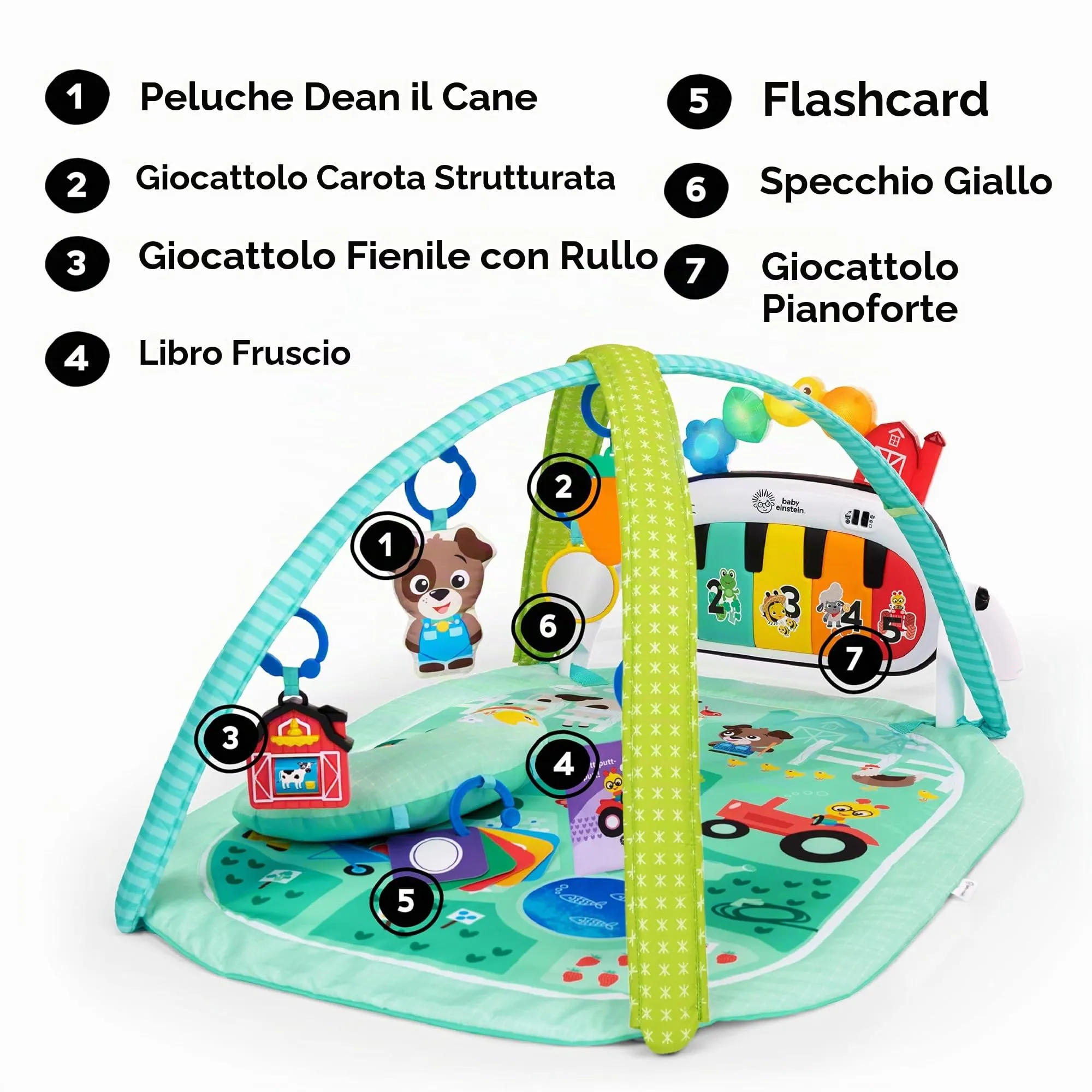 Baby Einstein Palestrina Musicale 4-in-1 Farm Explorers Tappeto Gioco Neonato con Musica e Luci - immagine 4
