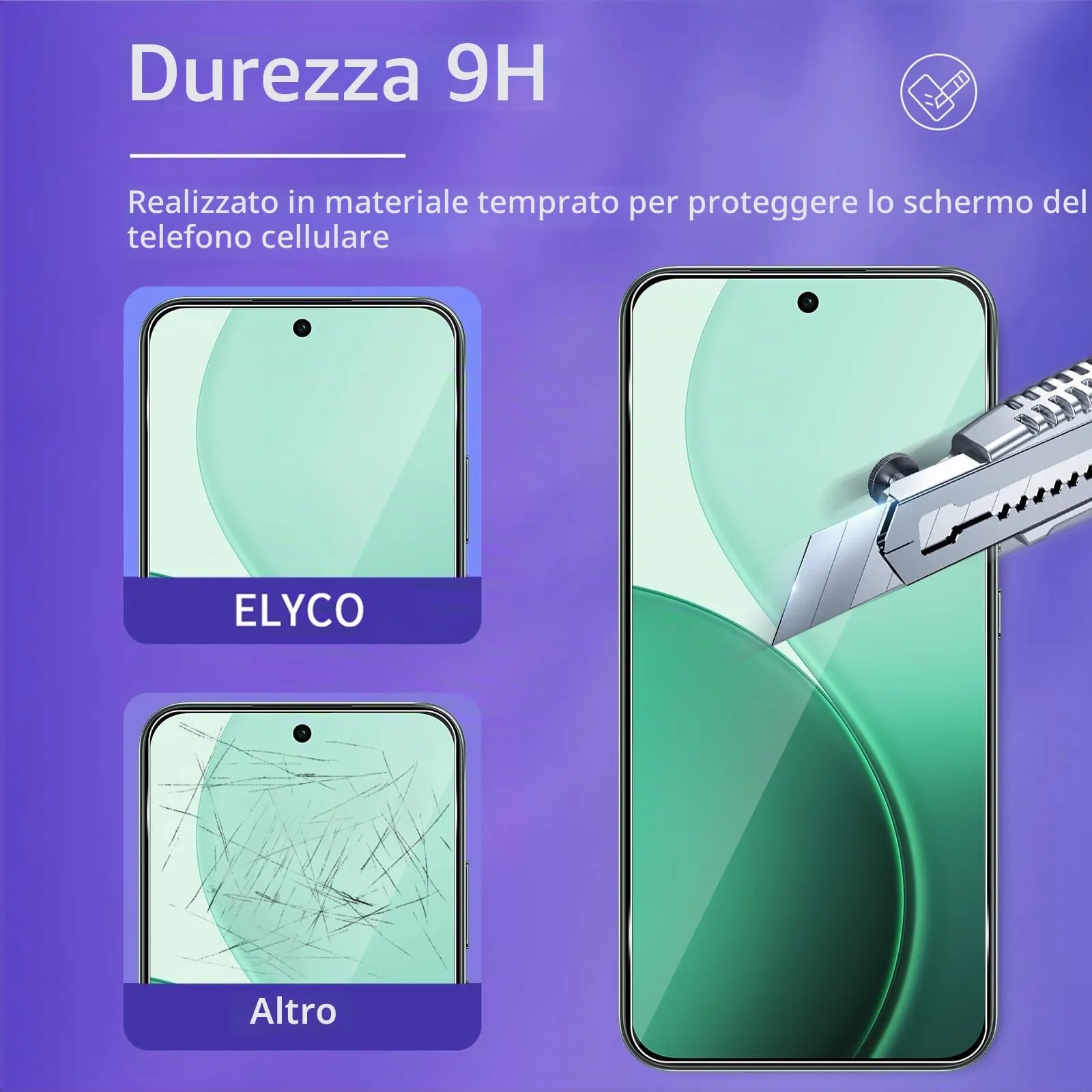 ELYCO Vetro Temperato per OPPO Reno 14 F (4G/5G) / 14 FS (4G/5G), 2 Pezzi Pellicola Protettiva e 2 Pezzi Pellicola Fotocamera, Durezza 9H - immagine 3