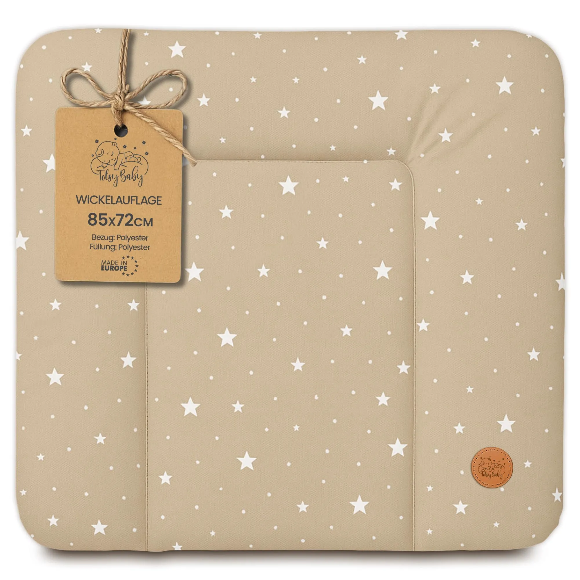 Totsy Baby Tappetino da fasciatoio impermeabile e lavabile, 85 x 72 cm, Beige con stelle bianche - immagine 1