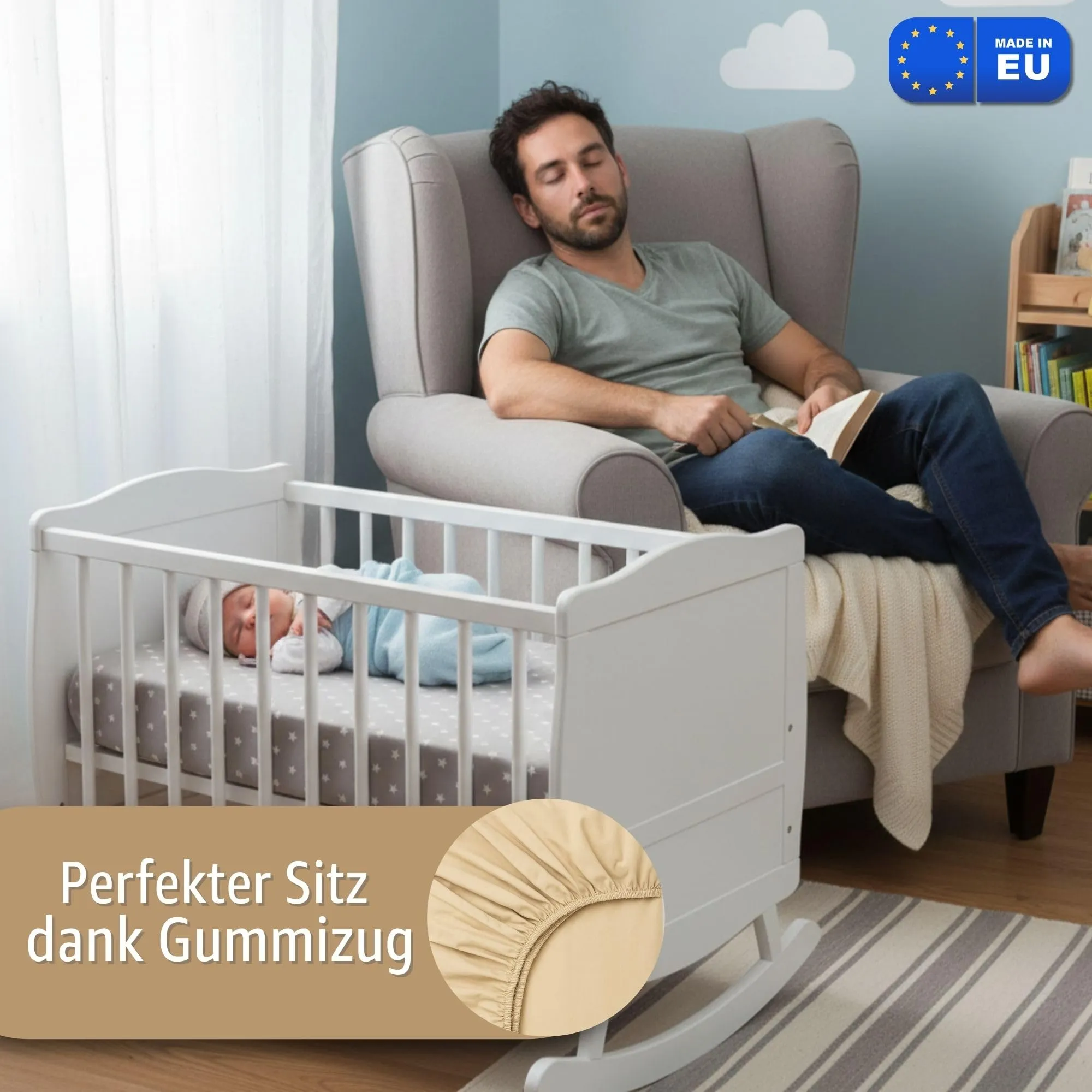 Totsy Baby Set di 3 lenzuola con angoli elastici e coprimaterasso impermeabile per passeggino 60x120 cm, Beige - immagine 3
