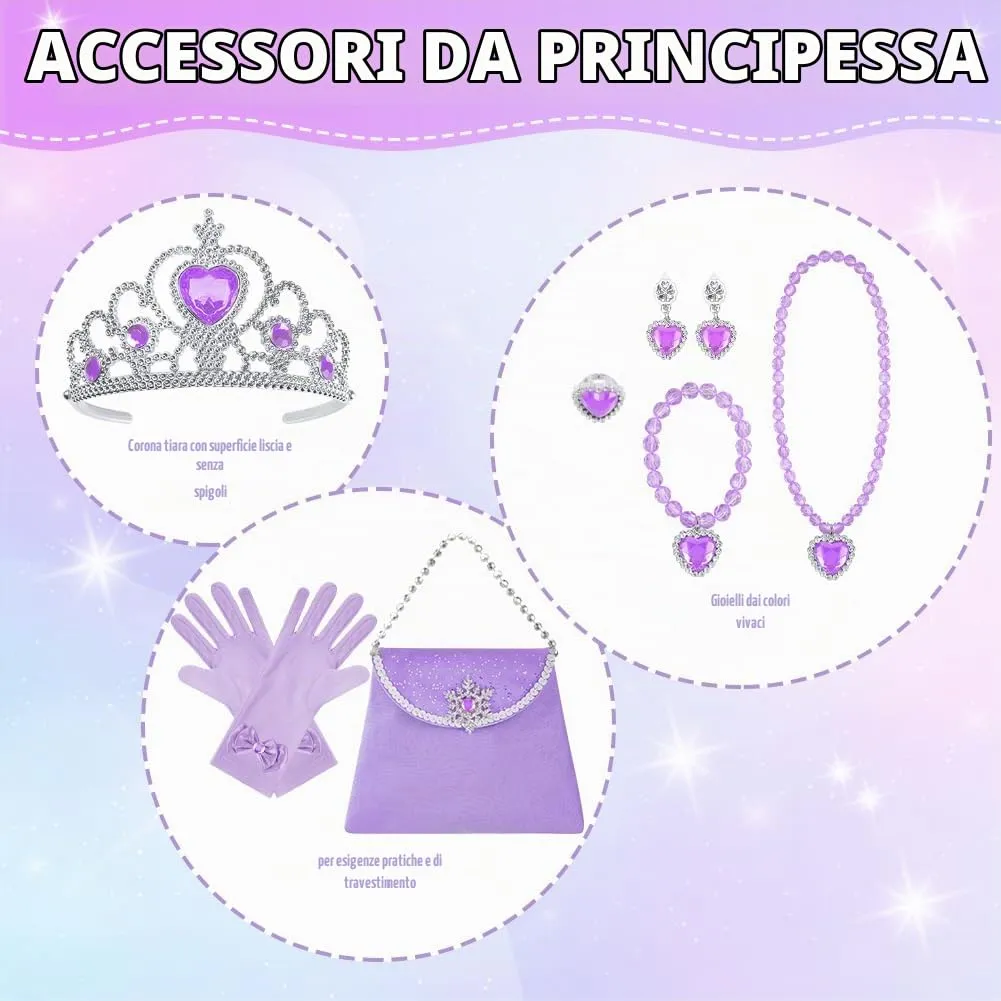 Vicloon Set Mantello da Principessa con 11 Accessori, Viola - immagine 5