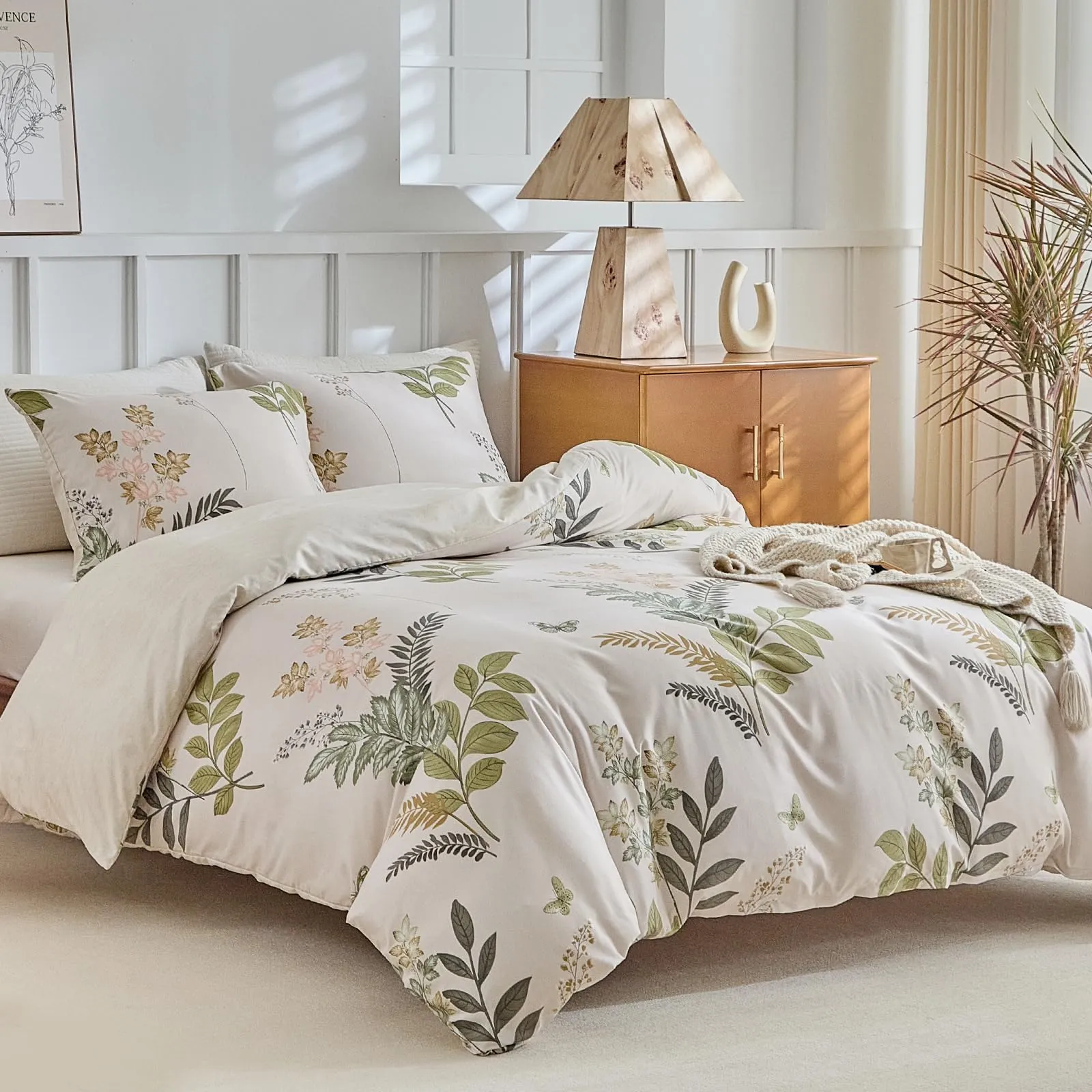 Tokokimo Set Copripiumino Matrimoniale 3 Pezzi in Microfibra con Motivo a Ramoscelli e Foglie, 240x220 cm, include 1 Copripiumino 240x220 e 2 Federe 50x80 - immagine 1