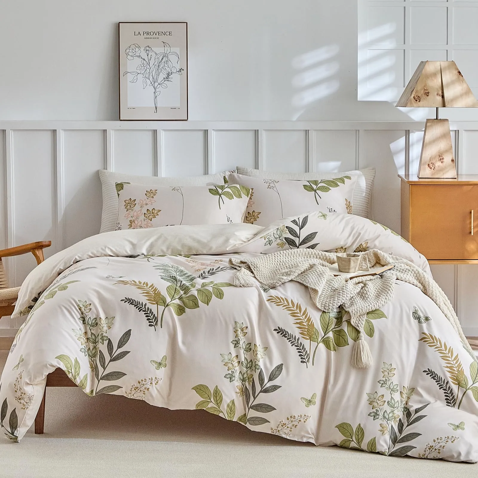 Tokokimo Set Copripiumino Matrimoniale 3 Pezzi in Microfibra con Motivo a Ramoscelli e Foglie, 240x220 cm, include 1 Copripiumino 240x220 e 2 Federe 50x80 - immagine 2