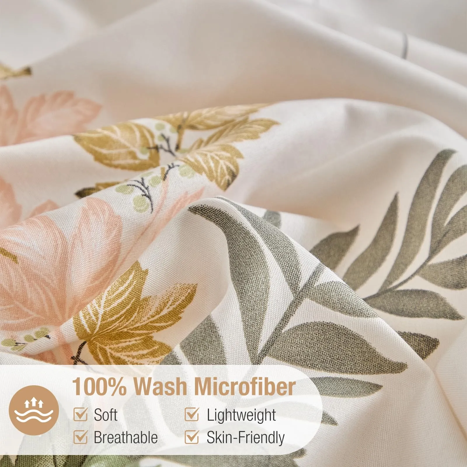 Tokokimo Set Copripiumino Matrimoniale 3 Pezzi in Microfibra con Motivo a Ramoscelli e Foglie, 240x220 cm, include 1 Copripiumino 240x220 e 2 Federe 50x80 - immagine 3