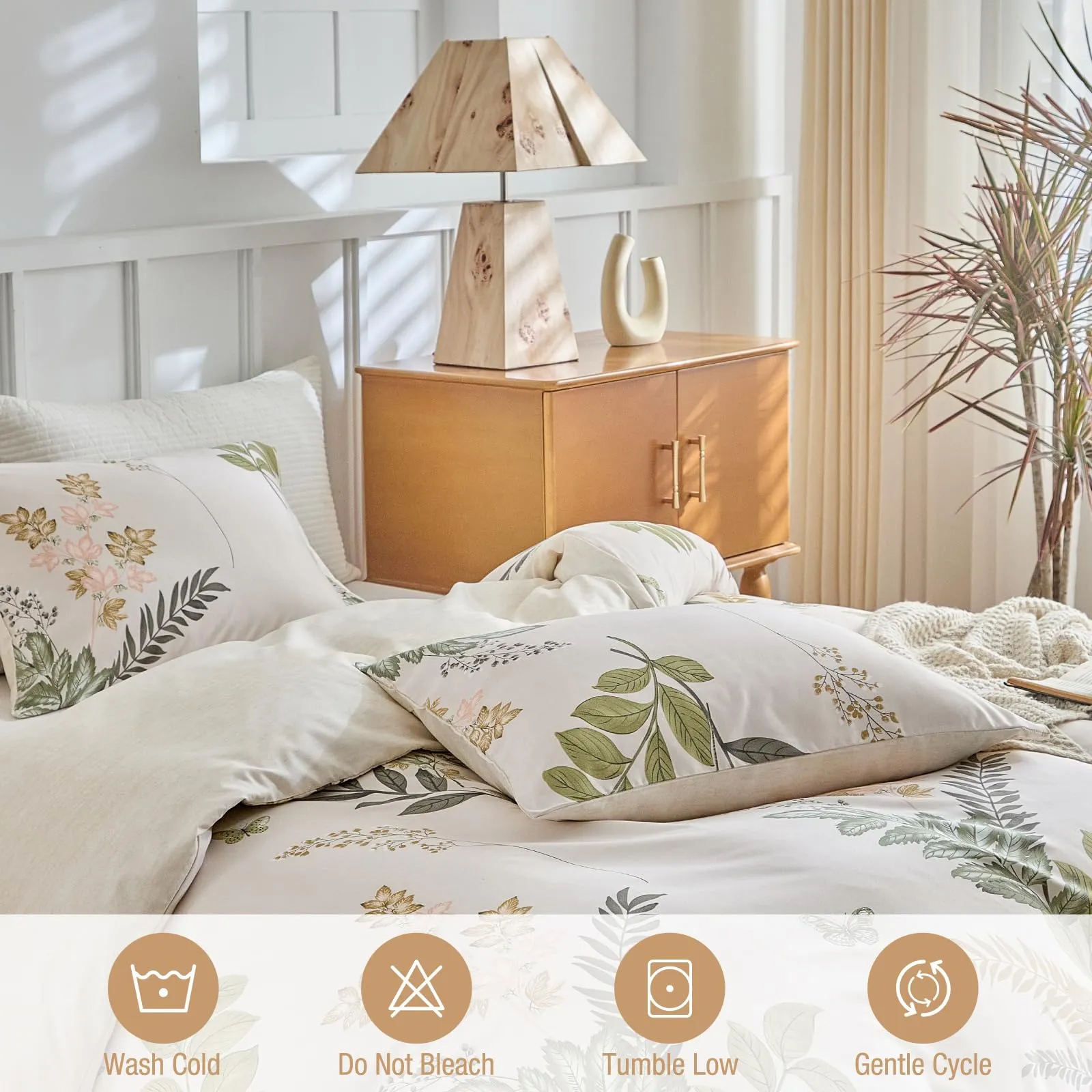 Tokokimo Set Copripiumino Matrimoniale 3 Pezzi in Microfibra con Motivo a Ramoscelli e Foglie, 240x220 cm, include 1 Copripiumino 240x220 e 2 Federe 50x80 - immagine 5