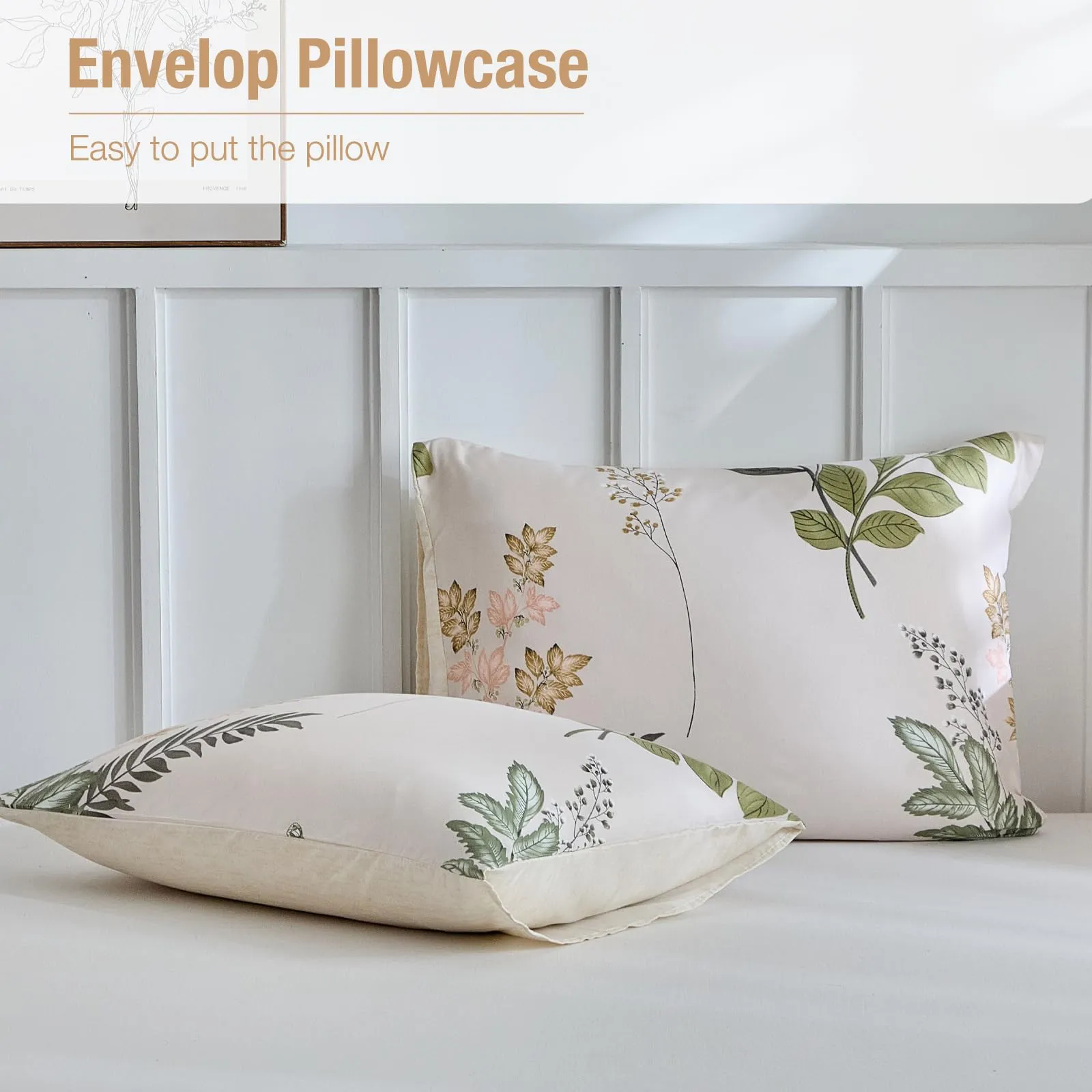 Tokokimo Set Copripiumino Matrimoniale 3 Pezzi in Microfibra con Motivo a Ramoscelli e Foglie, 240x220 cm, include 1 Copripiumino 240x220 e 2 Federe 50x80 - immagine 6