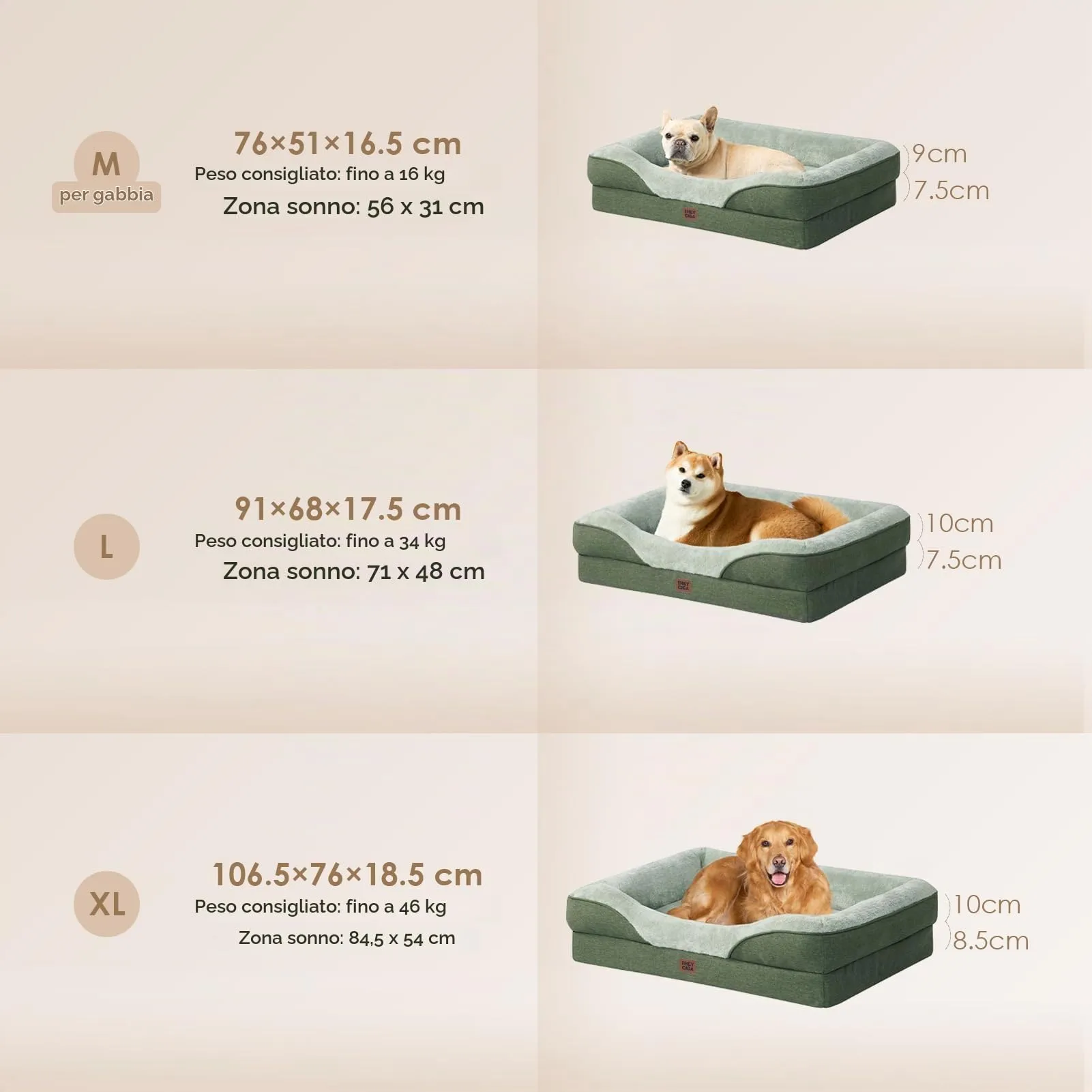 EHEYCIGA Cuccia Cane Interno, Memory Foam, 76x51x16.5cm, Verde - immagine 5