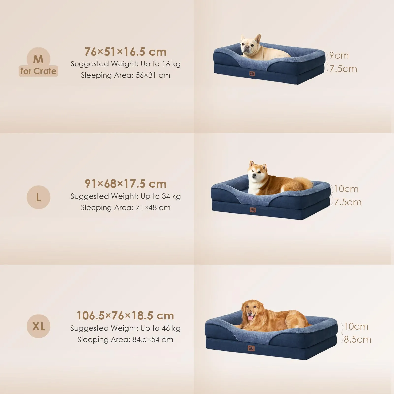 EHEYCIGA Cuccia Cane Interno Taglia Grande, 106.5x76x18.5cm, Blu Scuro - immagine 6