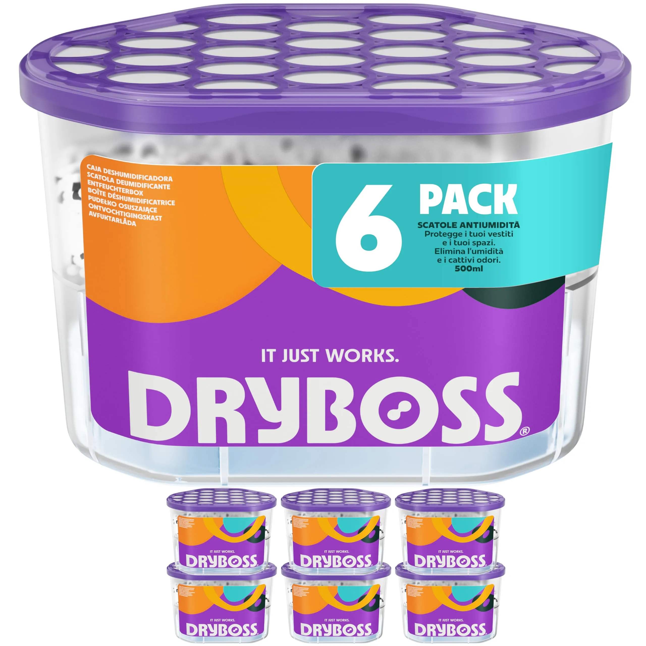 DRYBOSS Deumidificatore per Armadio e Cassetti, Bustine Assorbi Umidità con Cristalli di Sale (6 pezzi) - immagine 1