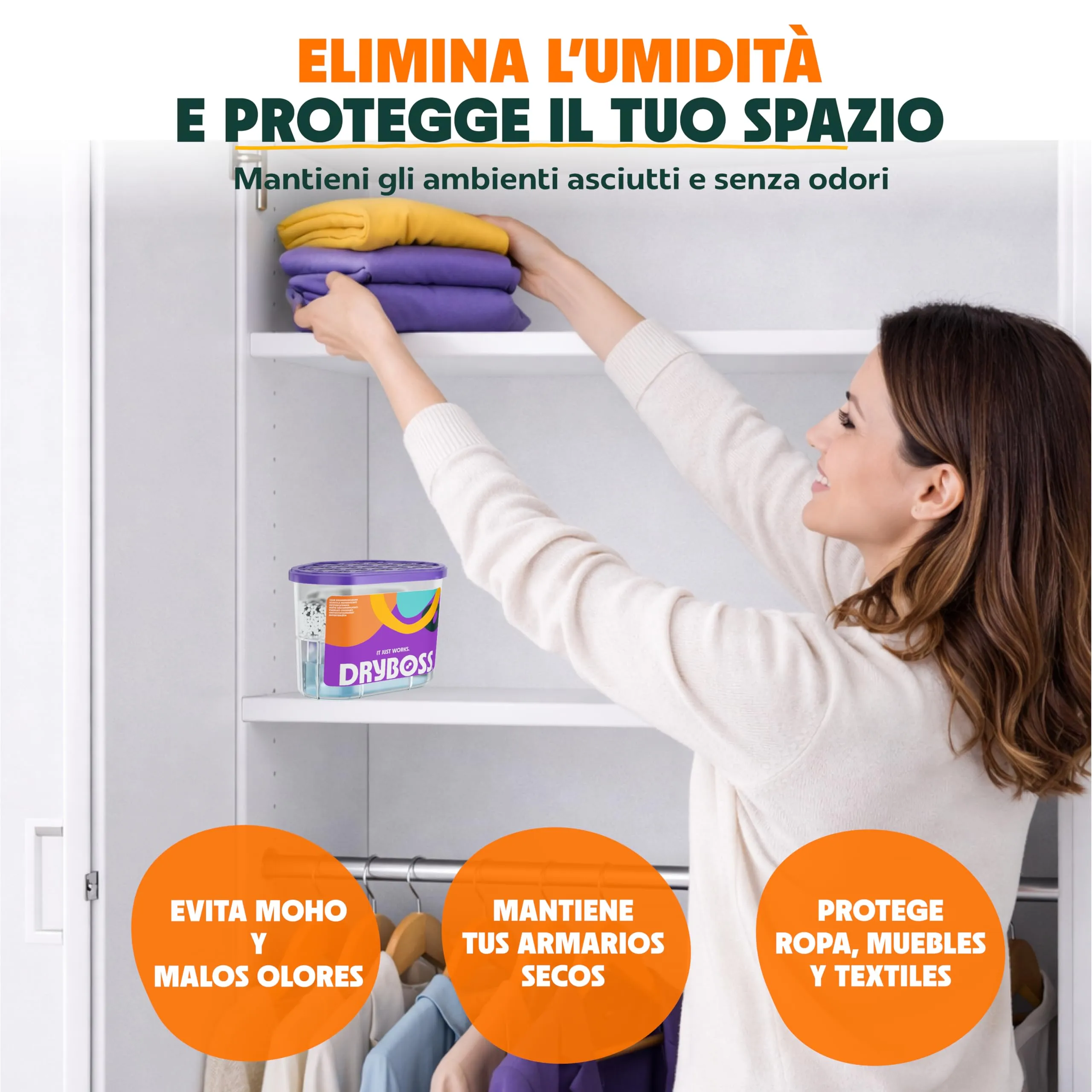 DRYBOSS Deumidificatore per Armadio e Cassetti, Bustine Assorbi Umidità con Cristalli di Sale (6 pezzi) - immagine 2