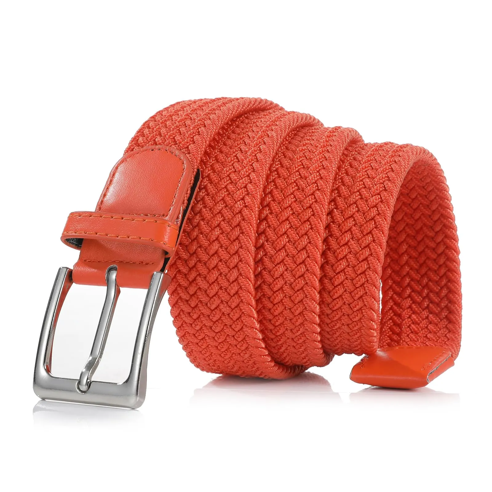 Bella Accessori Cintura Elastica Intrecciata Unisex con Fibbia in Lega di Zinco, 120cm, Arancione - immagine 3