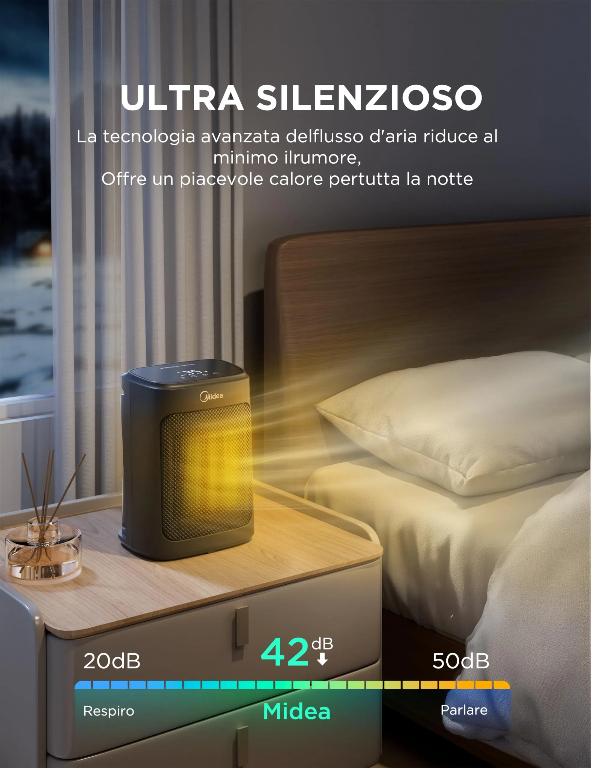Midea Stufetta Elettrica Da Tavolo Termoventilatore Ceramico PTC 2000W, 4 Modalità, Timer 24 Ore, Modalità ECO, NT20-20ARSE(BL) - immagine 4