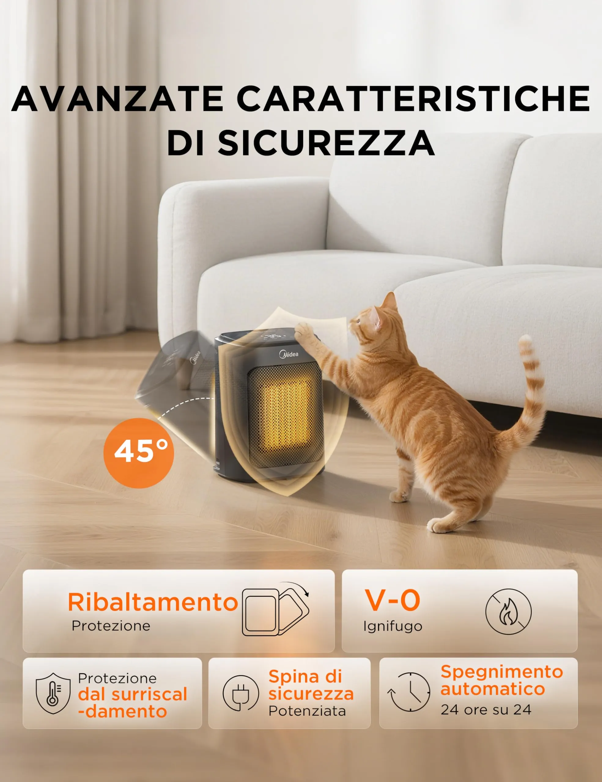 Midea Stufetta Elettrica Da Tavolo Termoventilatore Ceramico PTC 2000W, 4 Modalità, Timer 24 Ore, Modalità ECO, NT20-20ARSE(BL) - immagine 7