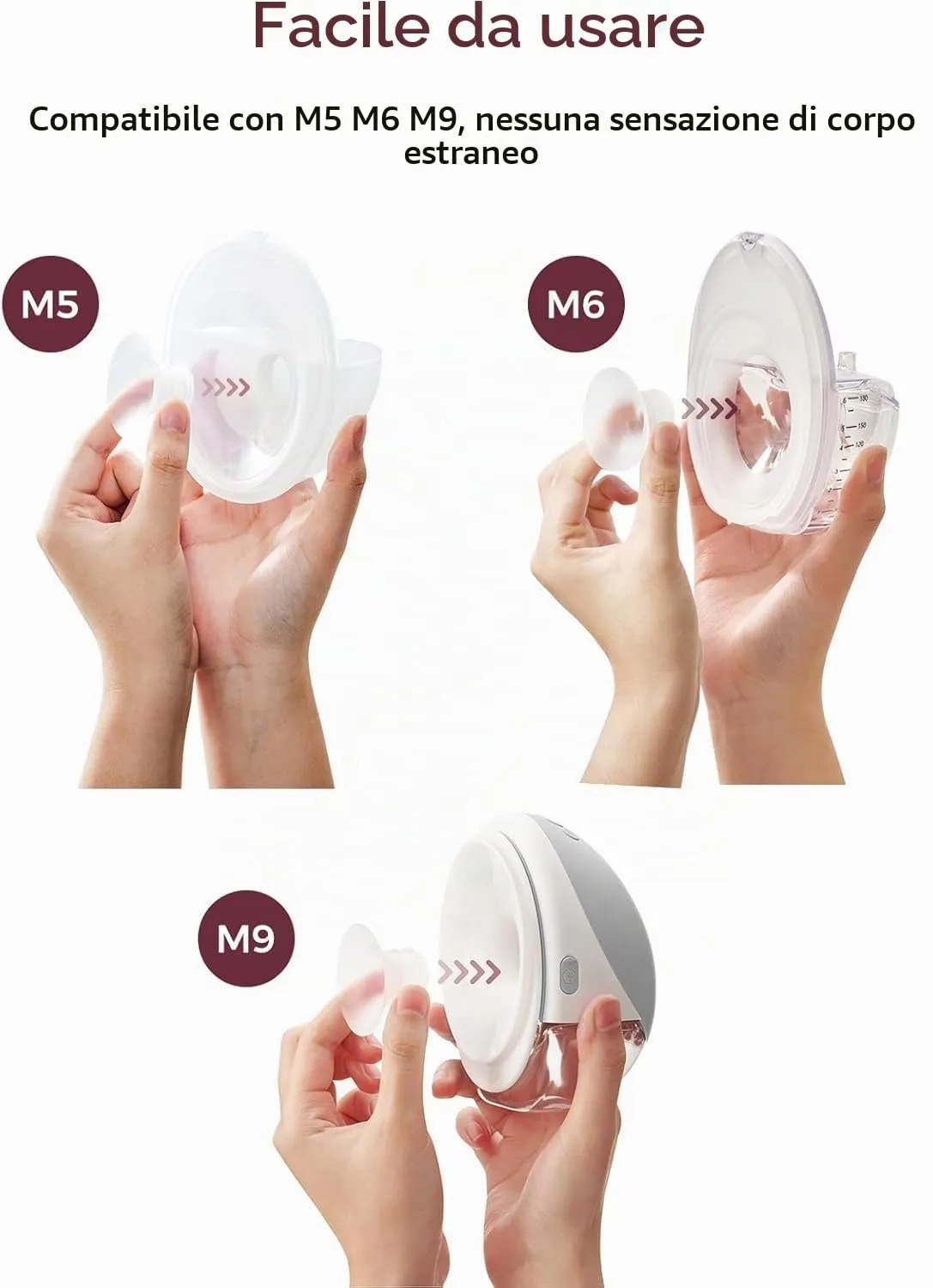 Momcozy Inserti per Flangia 15/17/19/21 mm in Silicone per Tiralatte M5 Smart, M6, M9, Confezione da 4 - immagine 3