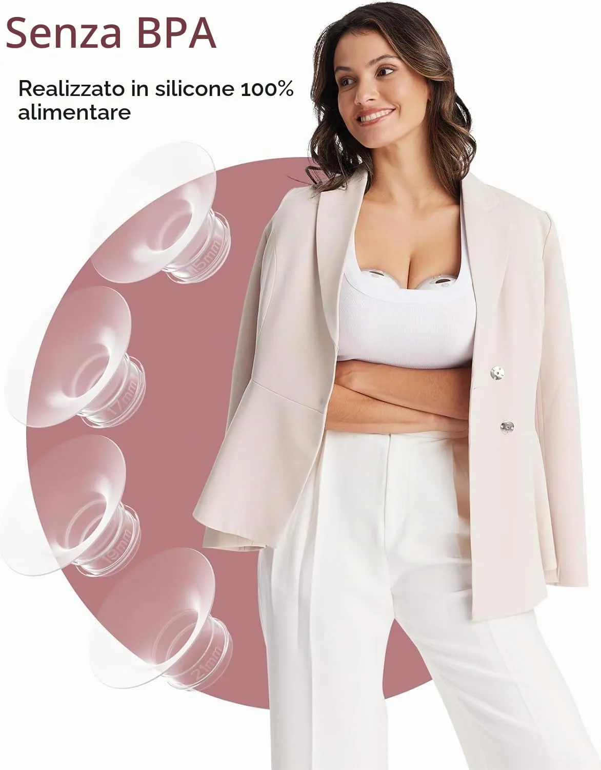Momcozy Inserti per Flangia 15/17/19/21 mm in Silicone per Tiralatte M5 Smart, M6, M9, Confezione da 4 - immagine 4