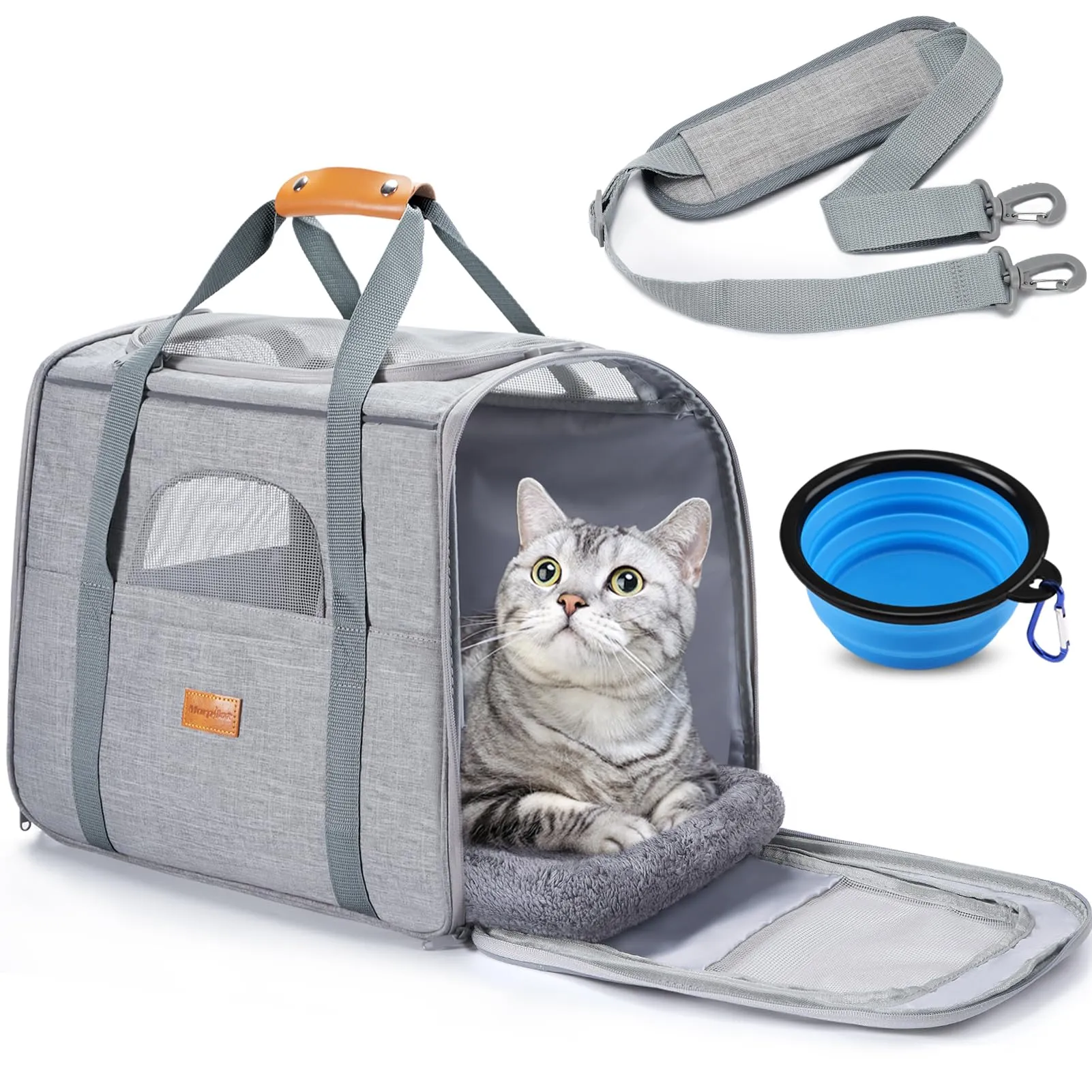 Morpilot Trasportino per Gatti e Cani fino a 9 kg, Pieghevole, 47x32x36 cm, Grigio Chiaro (L) - immagine 1